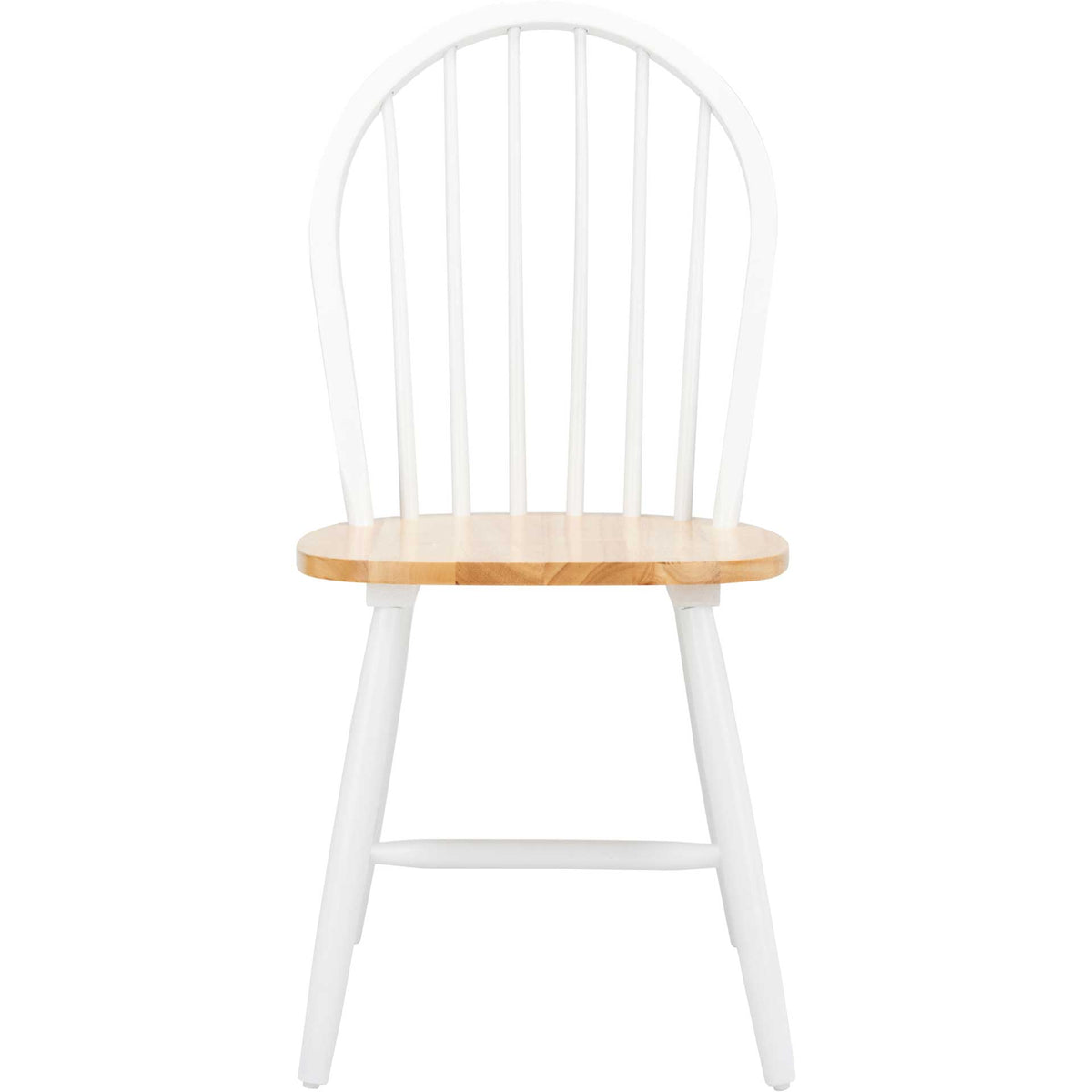 A natural wood seat adds warmth beneath the white oval spindle back || DCH8501F-SET2 || front_studio