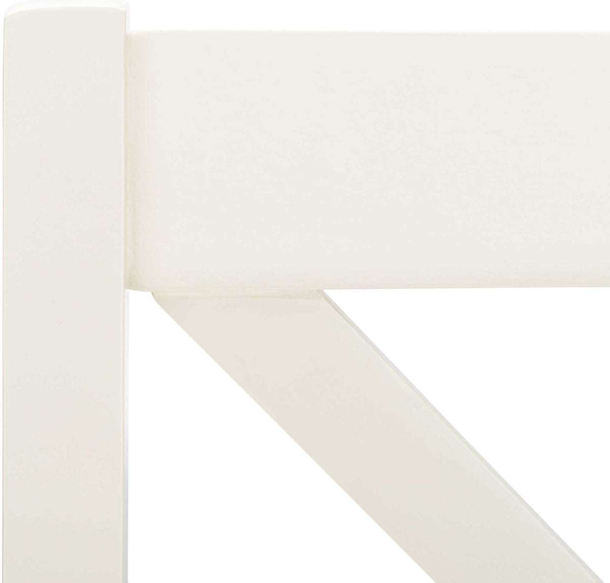 A smooth white finish highlights the top rail and intersecting back slats.