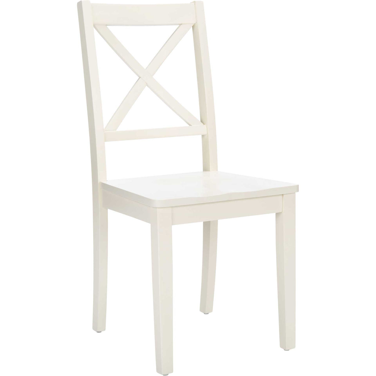 A crisp white finish brightens the crossed back, smooth seat and sturdy wood legs. || DCH9214B-SET2 || front_angle_studio