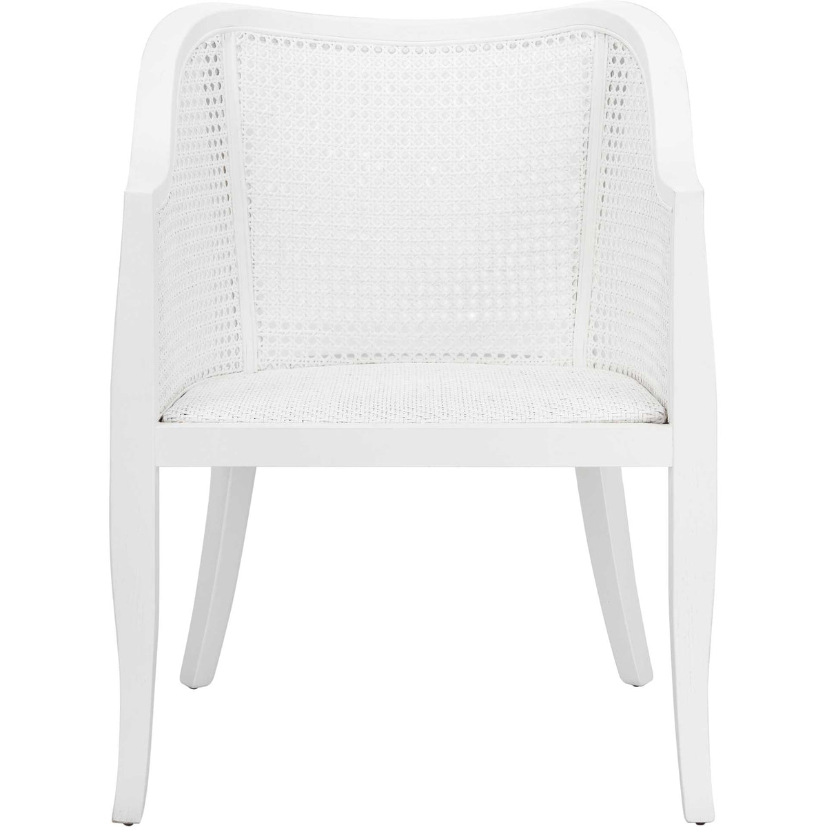 White cane backrest and woven seat blend with sculpted white wood arms and slender legs || DCH9500A || front_studio