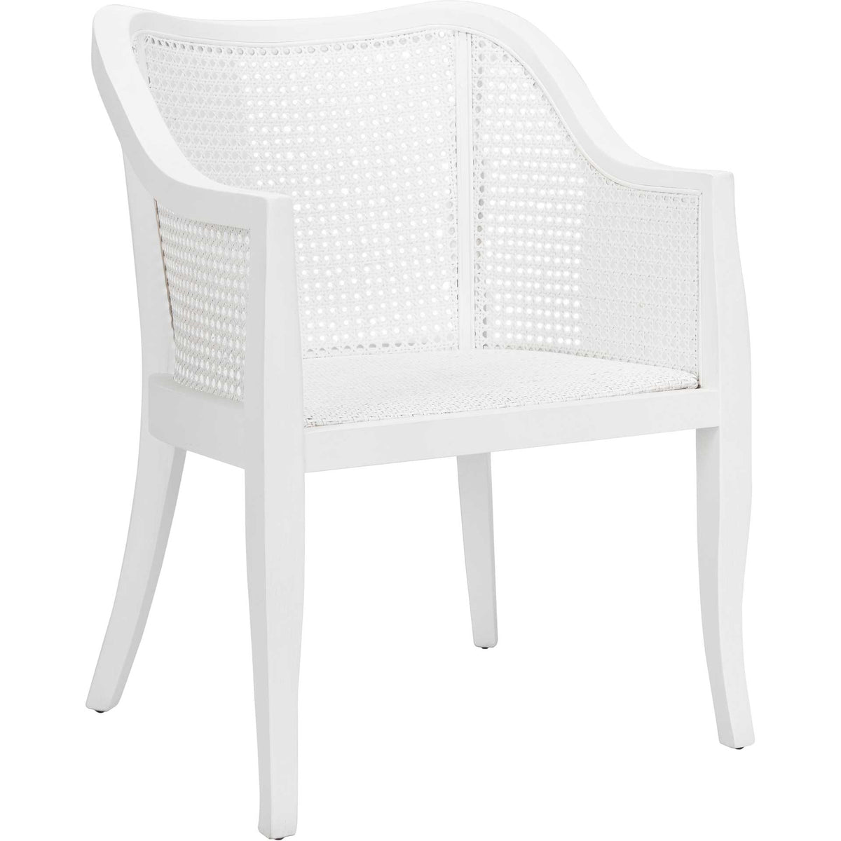 White elm dining chair pairs a graceful wraparound frame with matching woven cane panels || DCH9500A || front_angle_studio