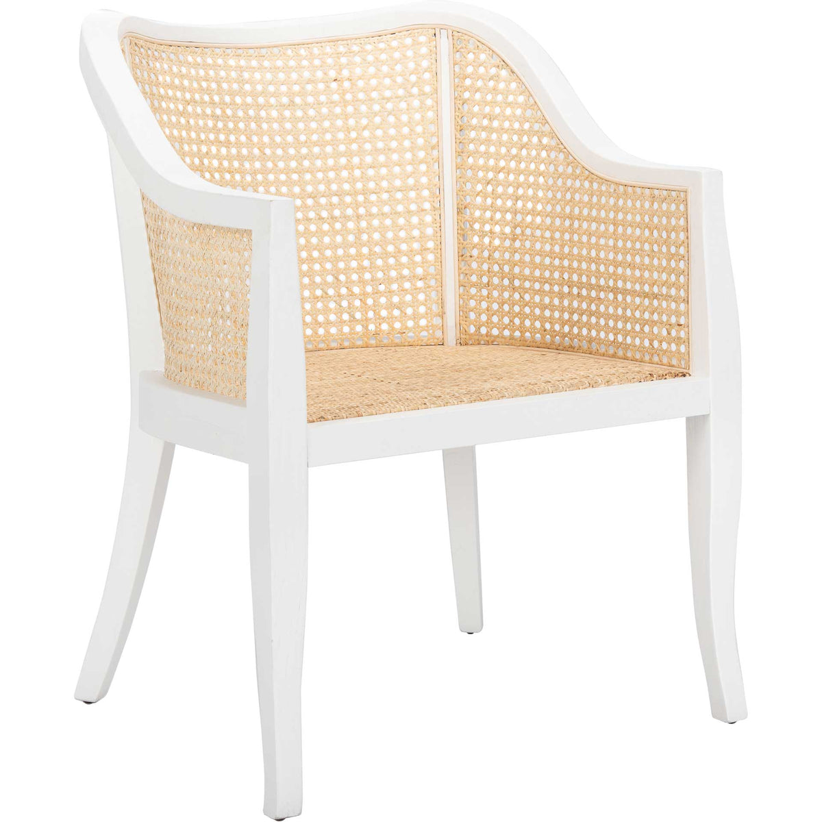 White elm dining chair combines a curved frame with natural cane across the back, sides, and seat || DCH9500B || front_angle_studio