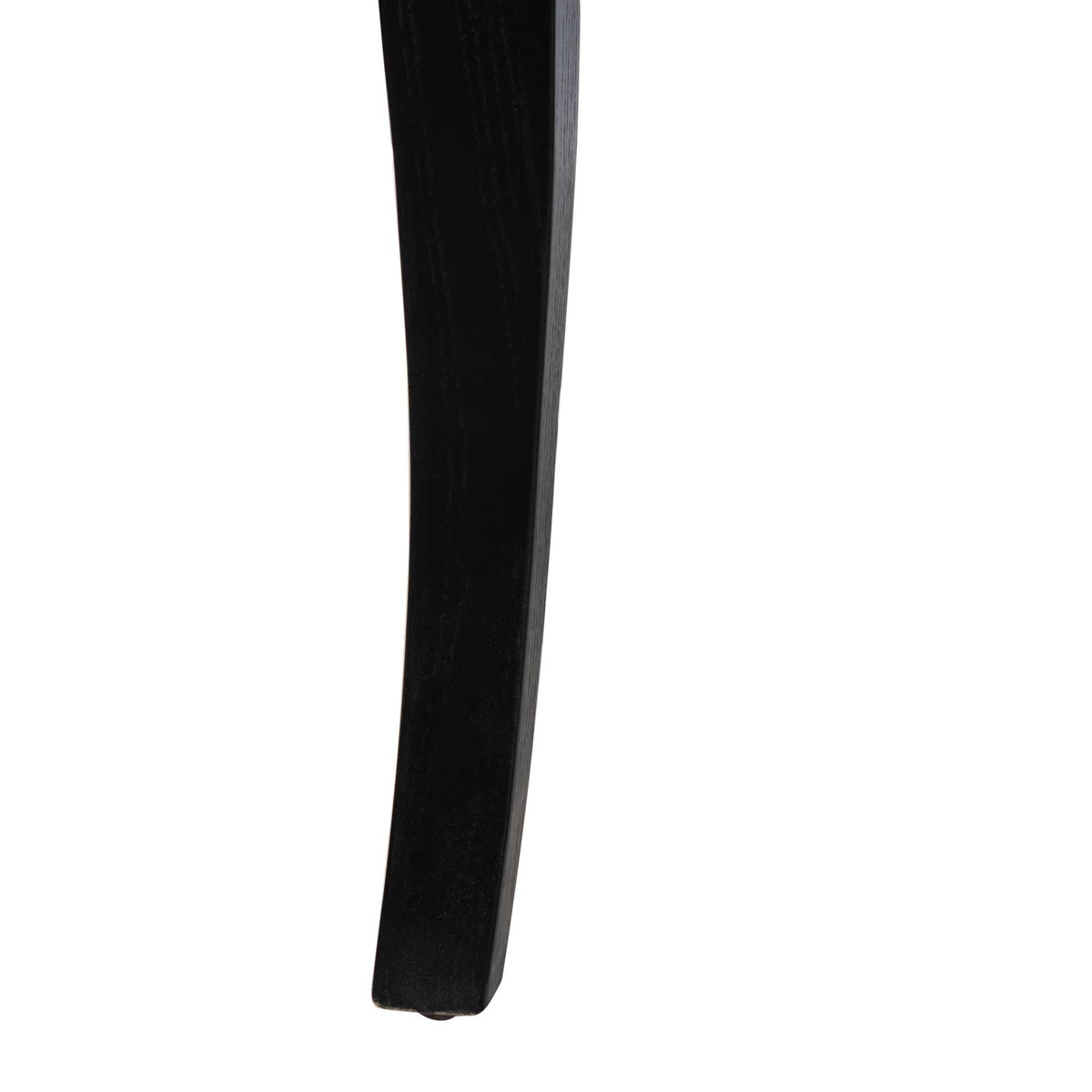 A slim black wood leg narrows toward the floor with a softly curved silhouette