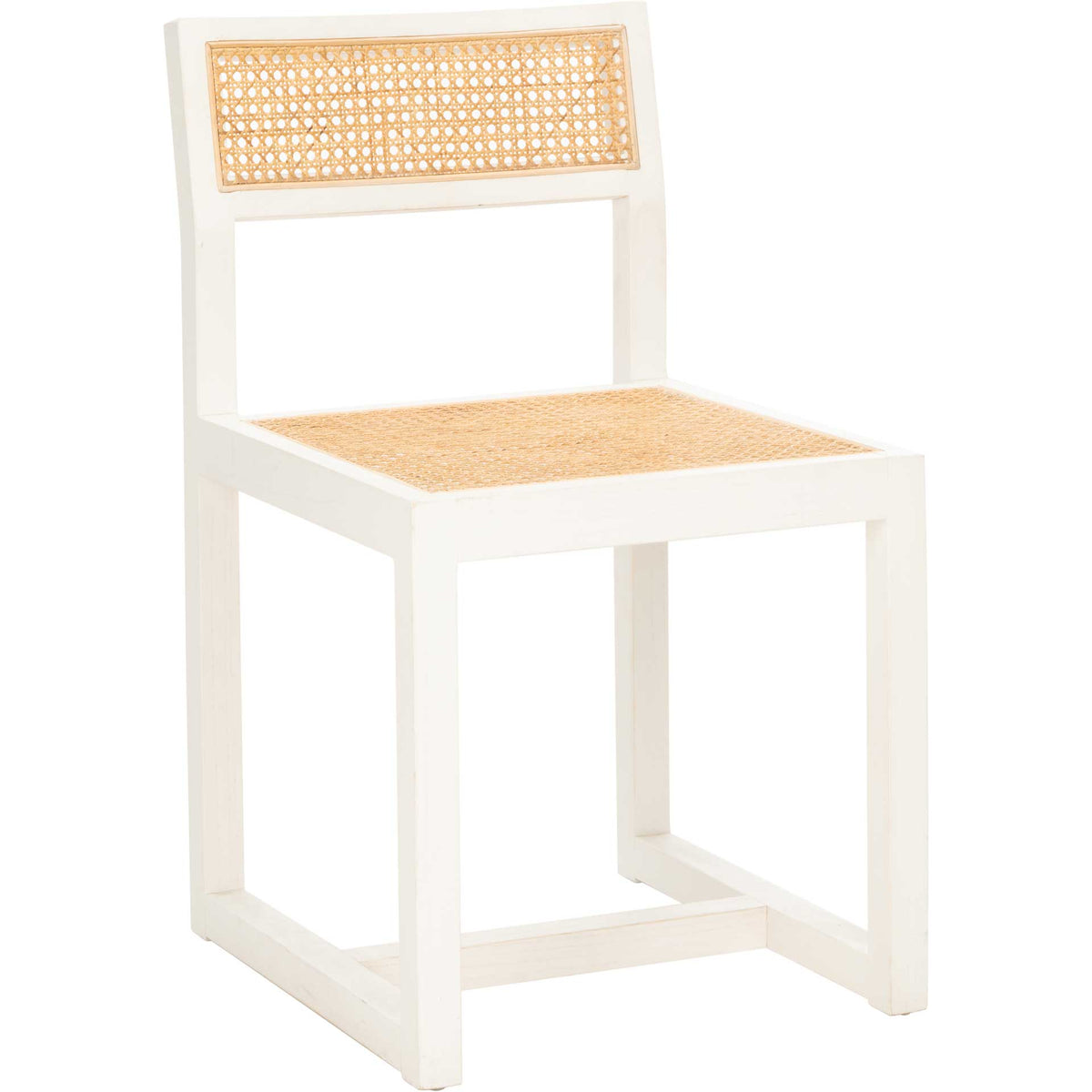 White-painted elm dining chair contrasts a warm woven cane seat and backrest with a slim, open frame || DCH9502A || front_angle_studio