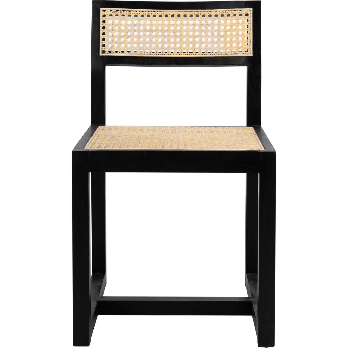 Natural cane seat and inset backrest brighten the clean lines of a black-finished elm chair || DCH9502B || front_studio