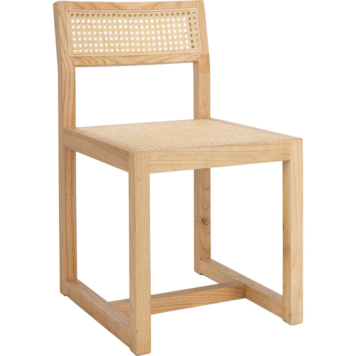 Natural elm dining chair pairs a woven cane seat and open backrest with crisp, squared legs || DCH9502C || front_angle_studio