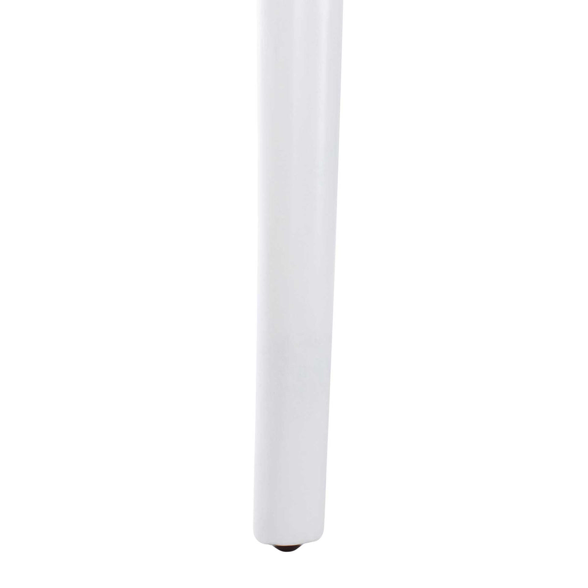 A slim white wood leg tapers to a discreet dark floor glide.