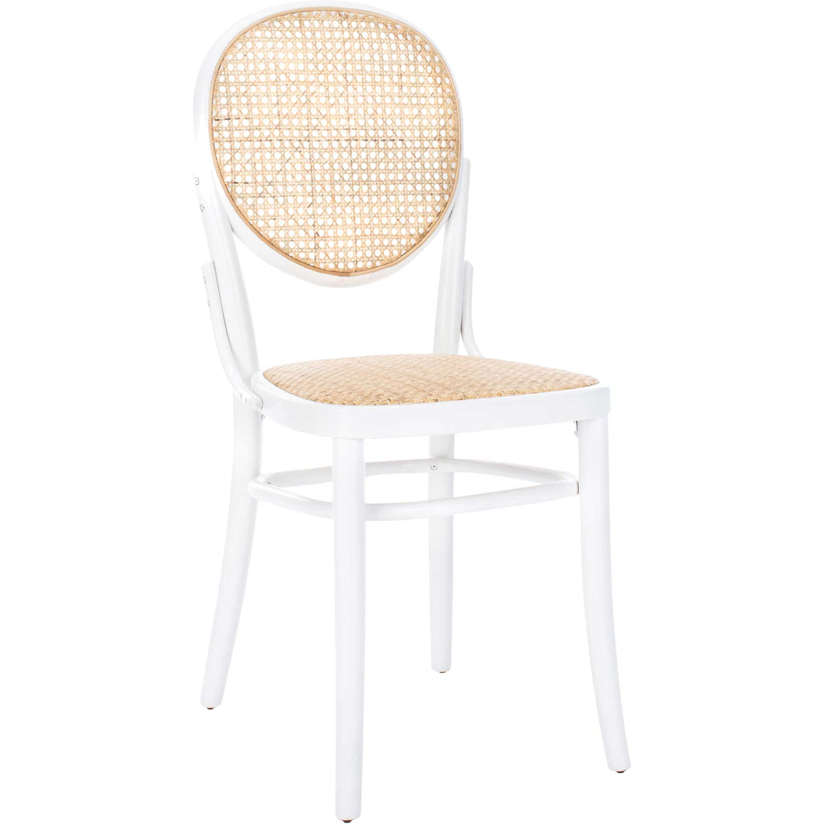 White wood framing brightens an oval cane back and natural woven seat. || DCH9504A-SET2 || front_angle_studio