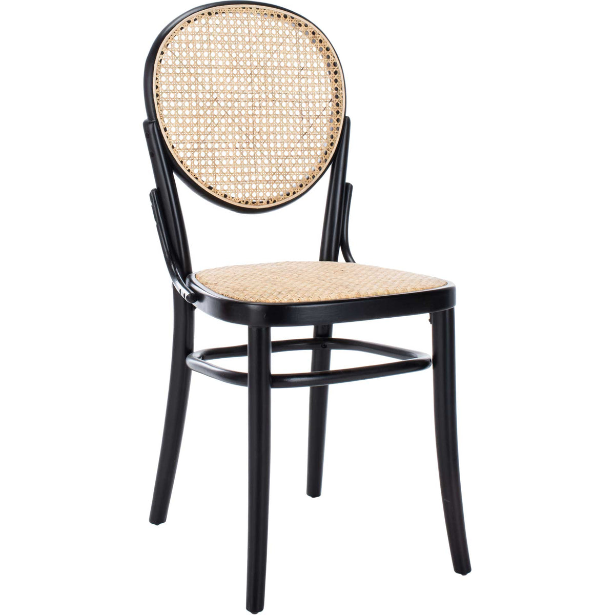 Black beechwood curves frame an airy oval cane back and woven natural seat. || DCH9504B-SET2 || front_angle_studio