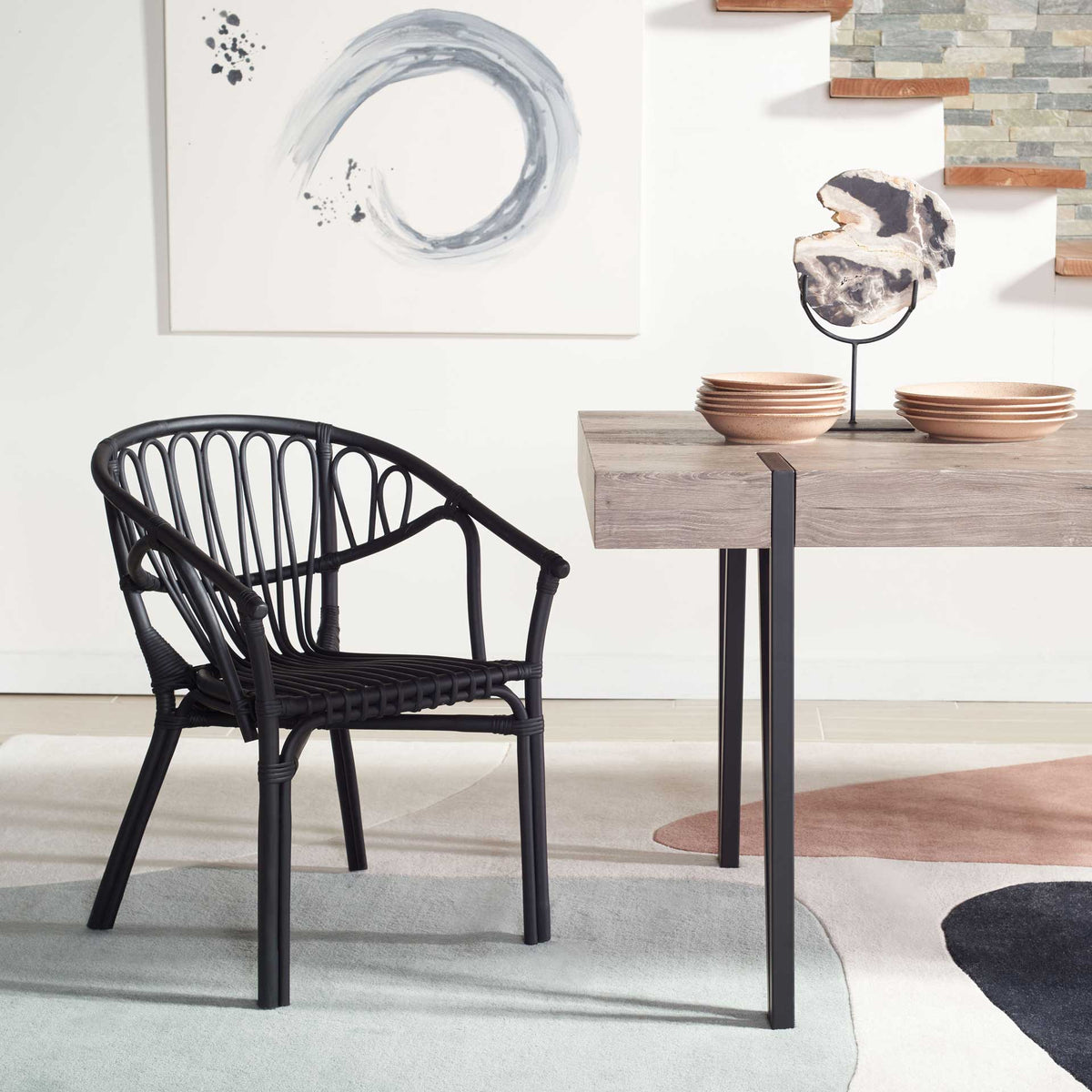 Spaced Rattan Dining Chair Black