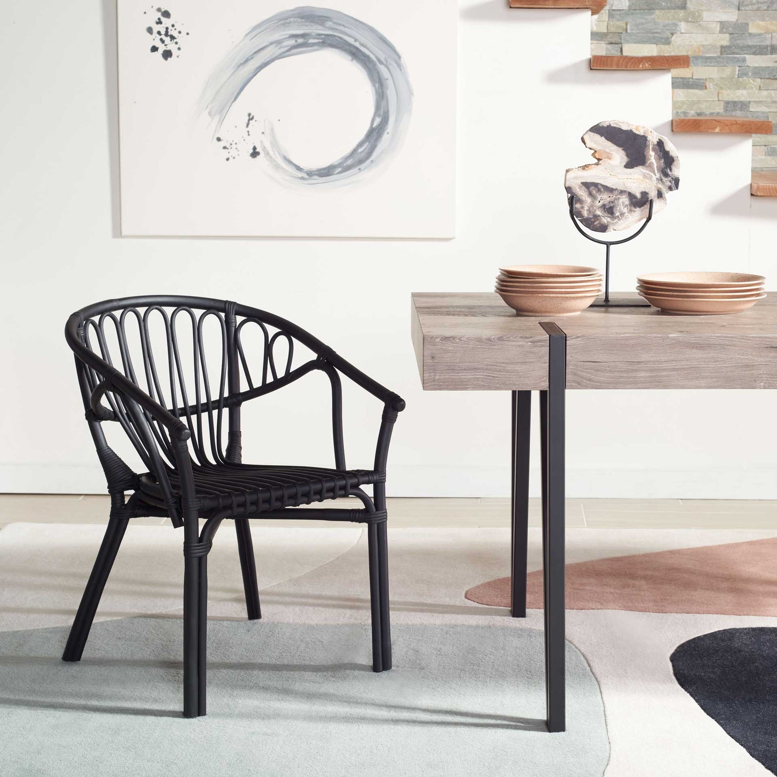 Spaced Rattan Dining Chair Black