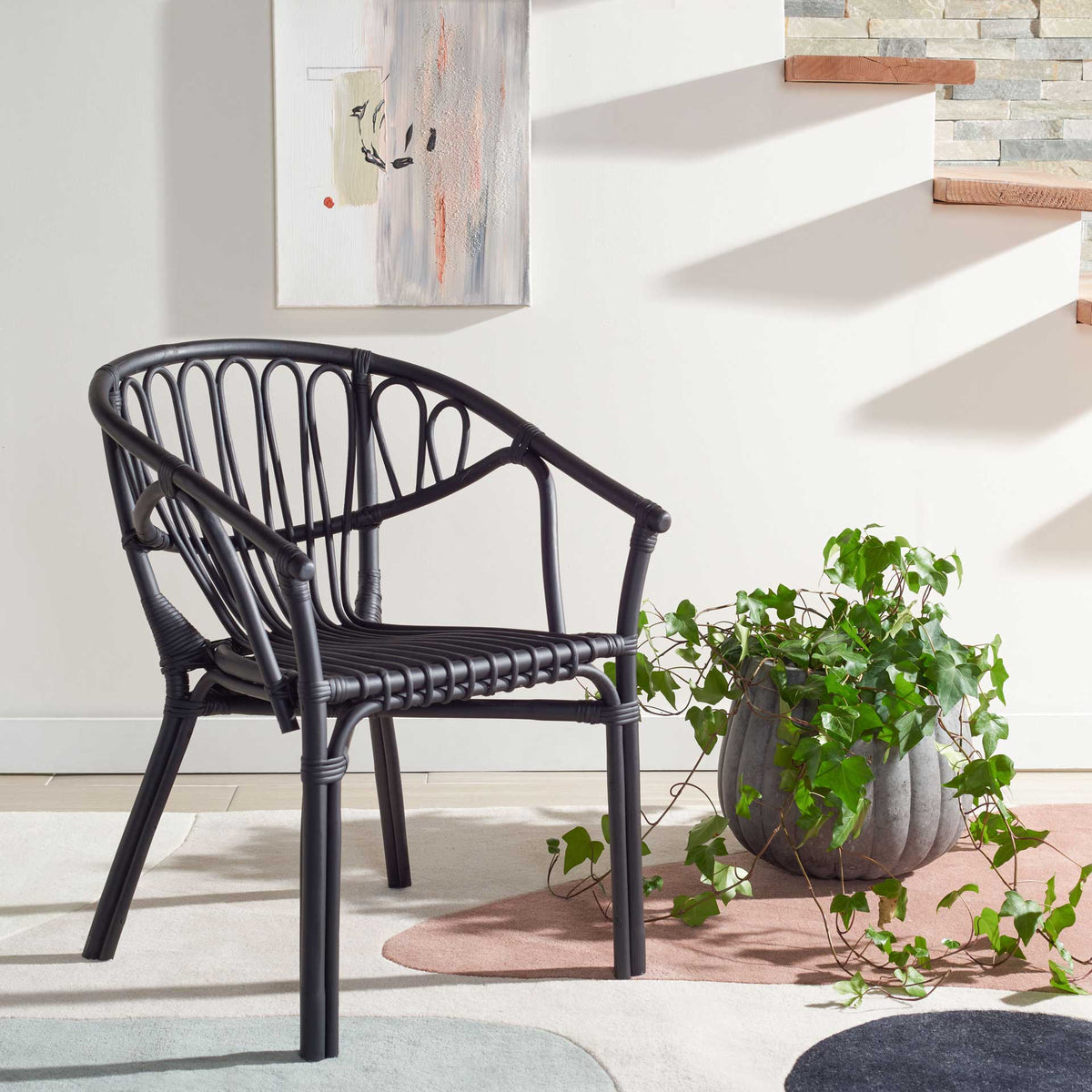 Spaced Rattan Dining Chair Black