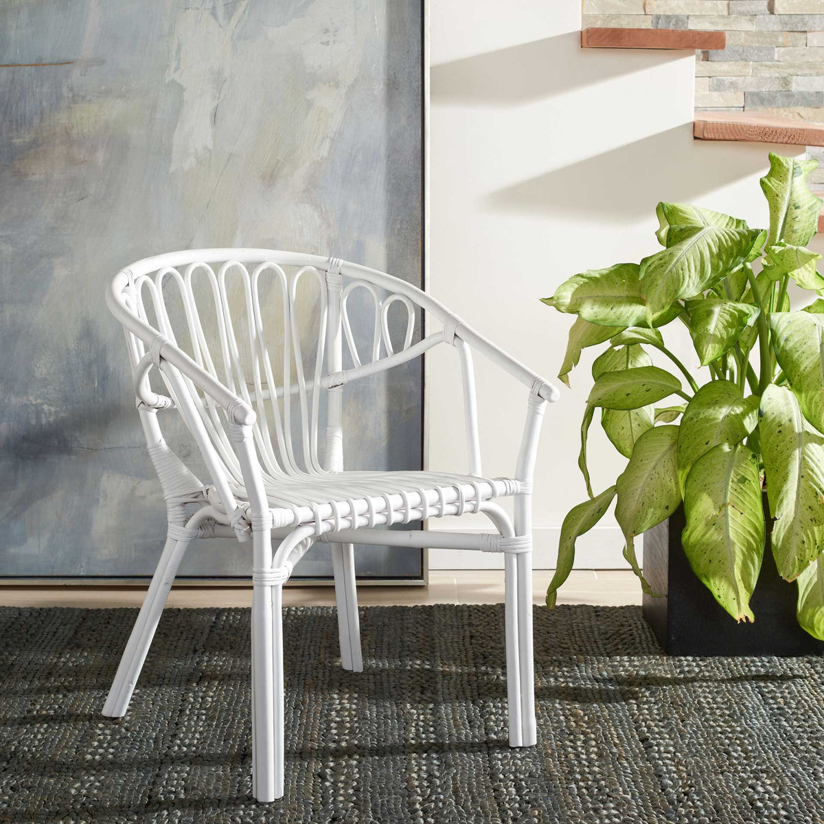 Spaced Rattan Dining Chair White