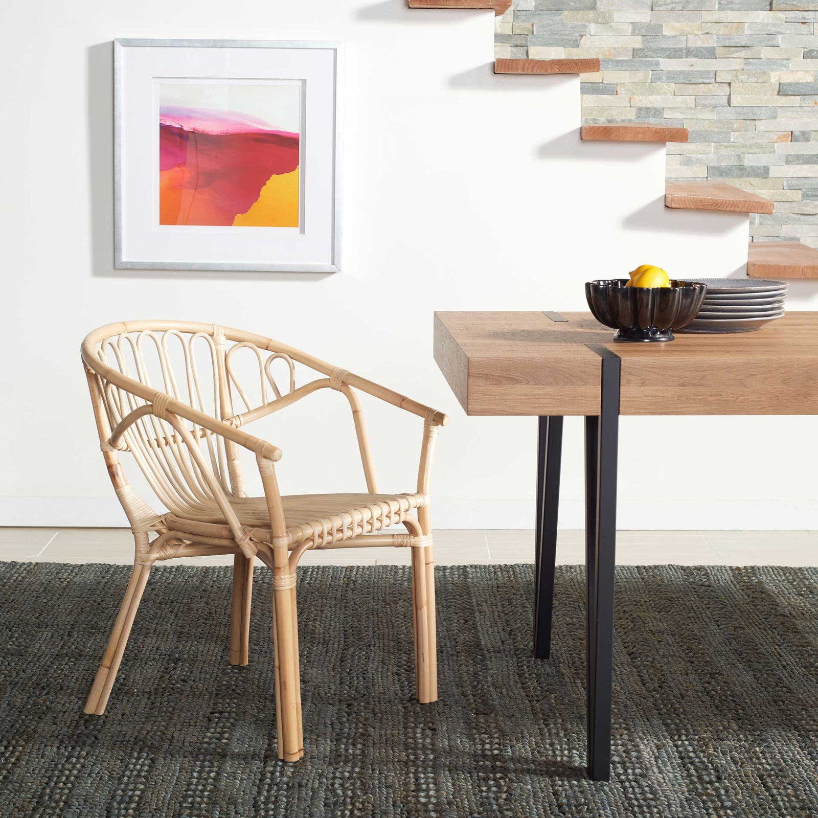 Spaced Rattan Dining Chair White/Natural