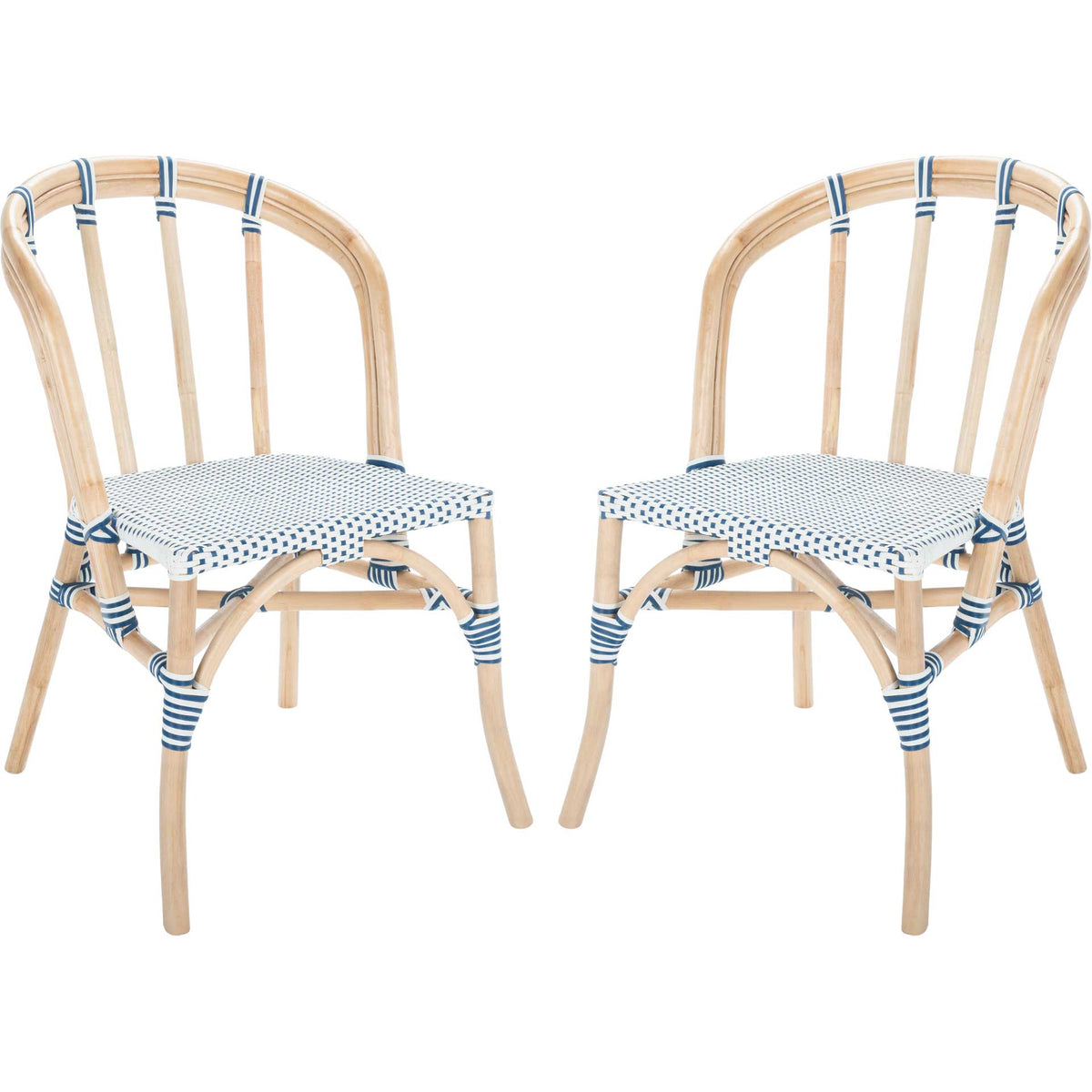 Kalel Rattan Dining Chair Natural/White/Blue (Set of 2)