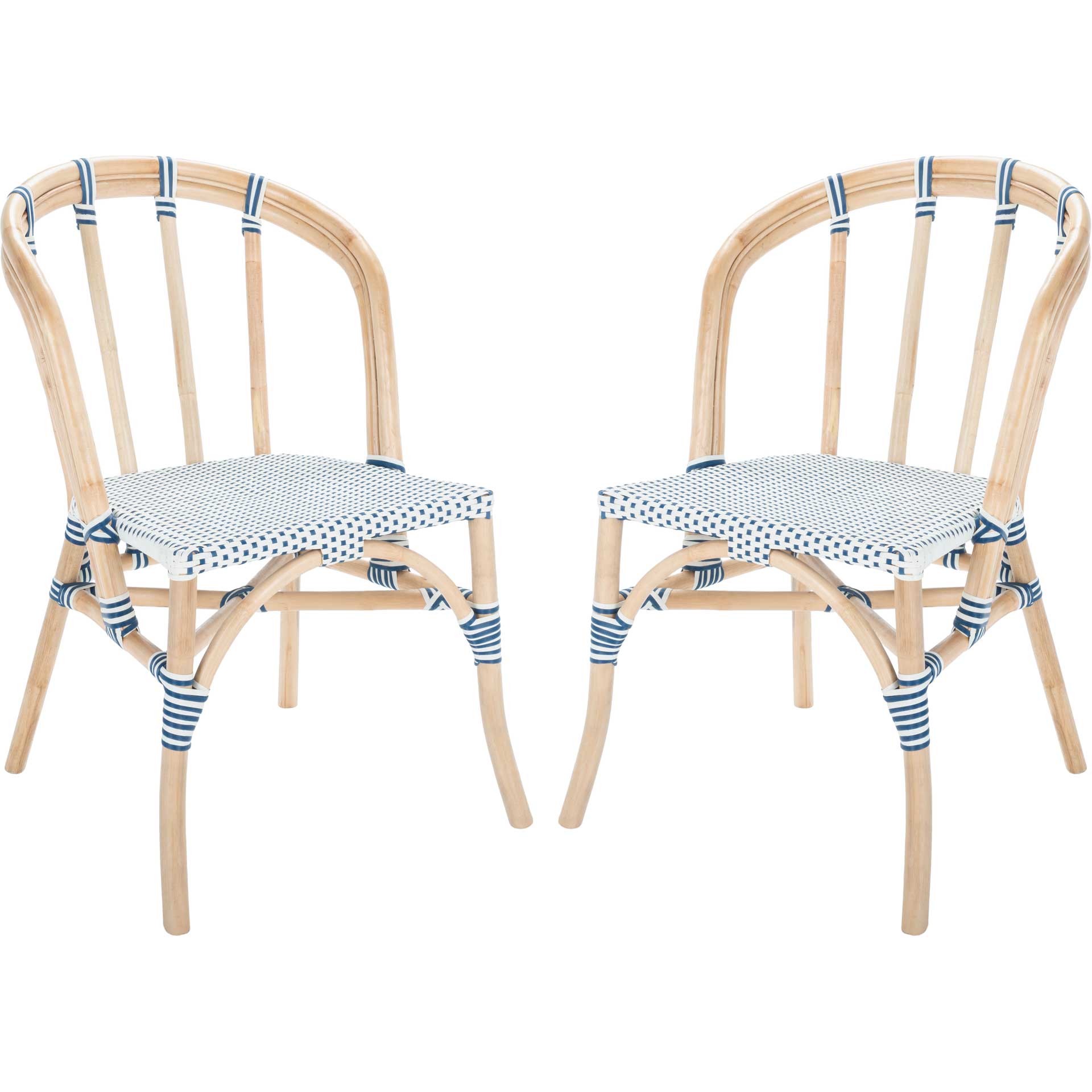 Kalel Rattan Dining Chair Natural/White/Blue (Set of 2)