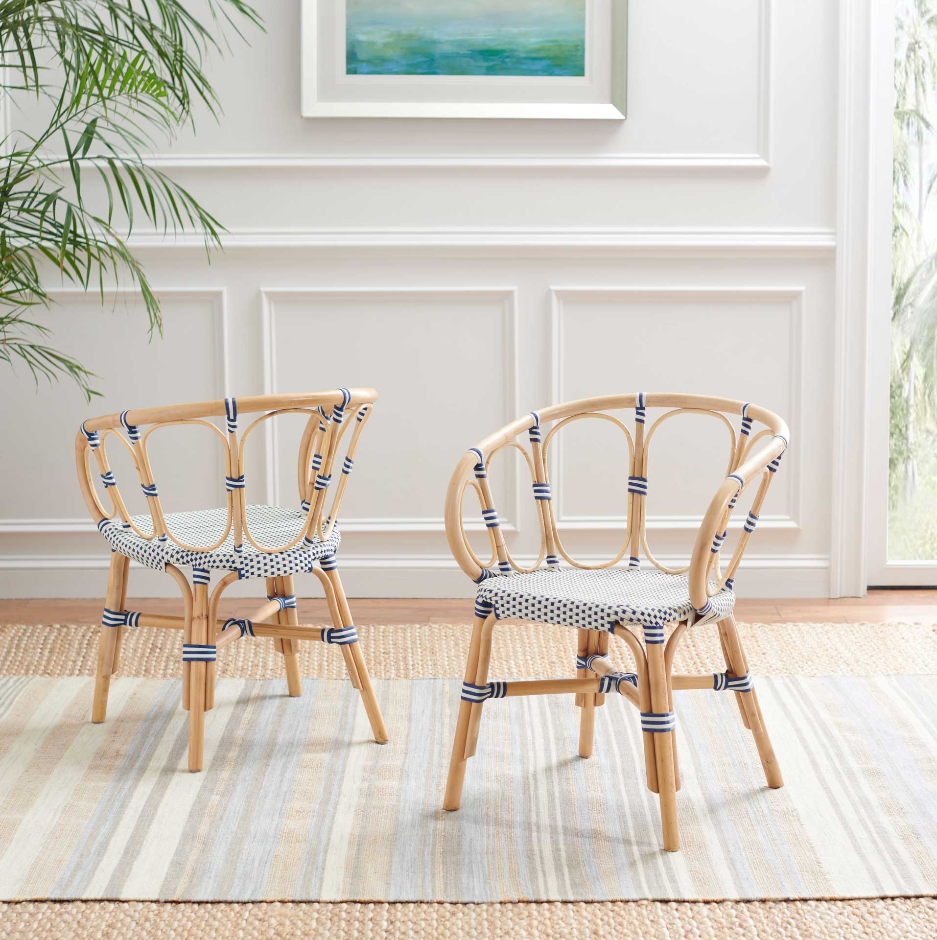 Kaleo Rattan Dining Chair Natural/White/Blue (Set of 2)