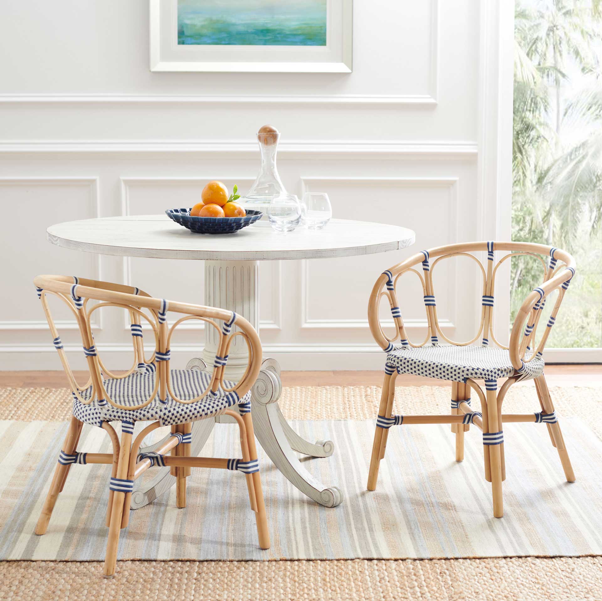 Kaleo Rattan Dining Chair Natural/White/Blue (Set of 2)