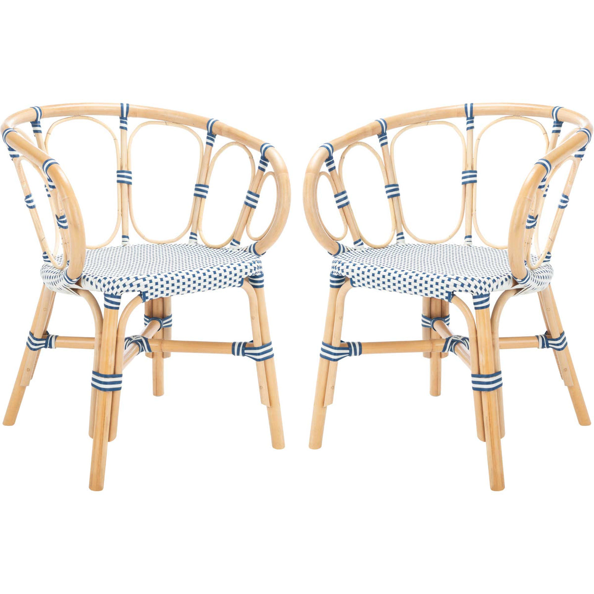 Kaleo Rattan Dining Chair Natural/White/Blue (Set of 2)
