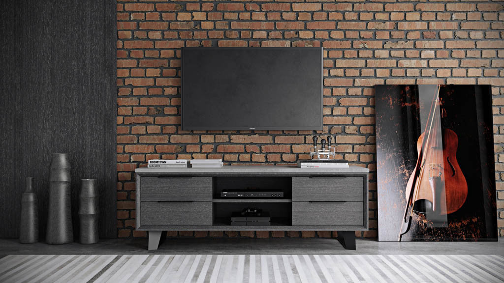 Amsterdam Media Cabinet Concrete/Gray Oak