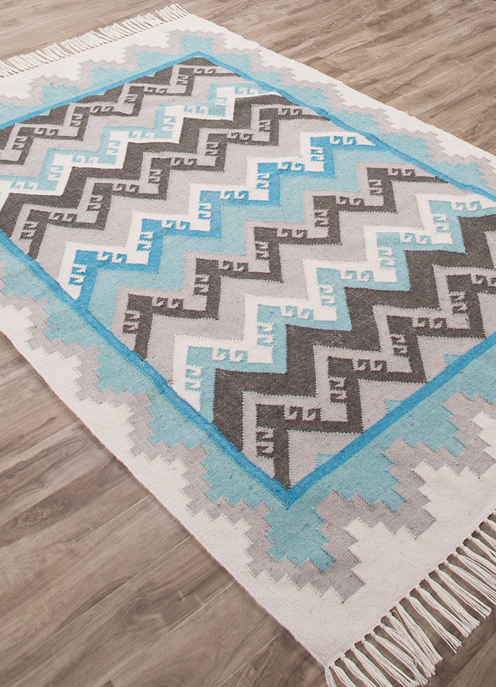 Blue and Gray Vinyl Floor Mat. Kilim Vinyl Area Rug Printed to 