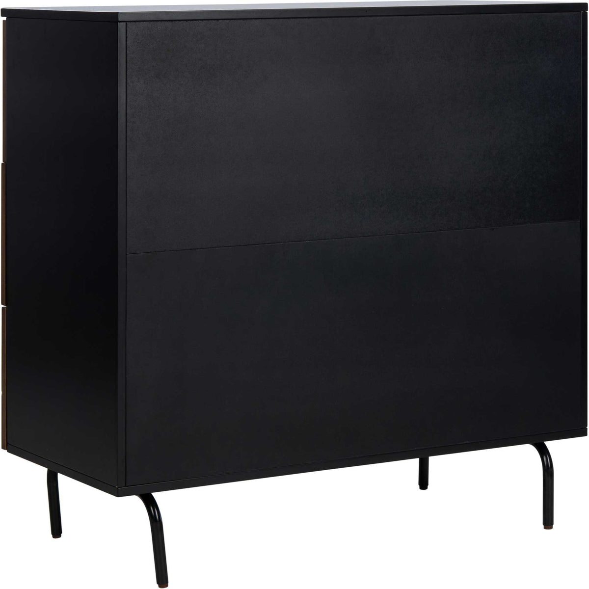 The black back and side form a clean, modern case raised on delicate black legs.