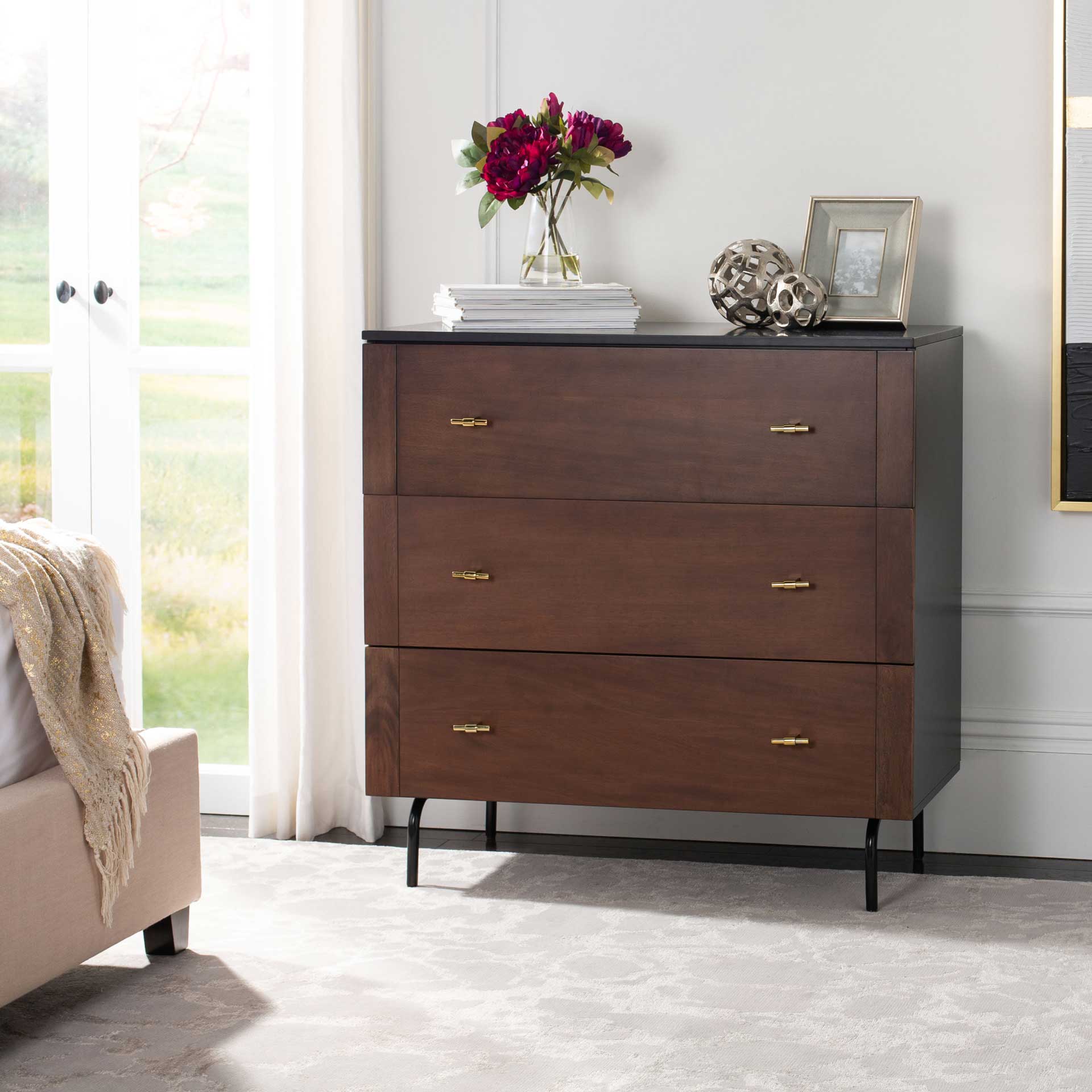 Genevieve 3 Drawer Dresser Black/Walnut - Safavieh Genevieve 3 Drawer Dresser Black/Walnut - Safavieh