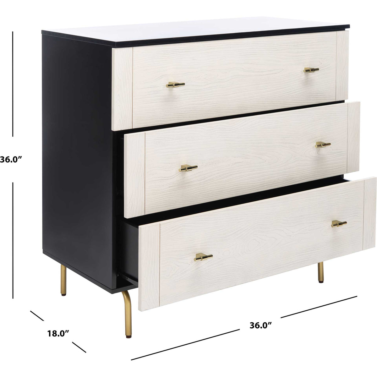 Gemma 3 Drawer Dresser Black/White Washed - Froy.com Gemma 3 Drawer Dresser Black/White Washed - Froy.com