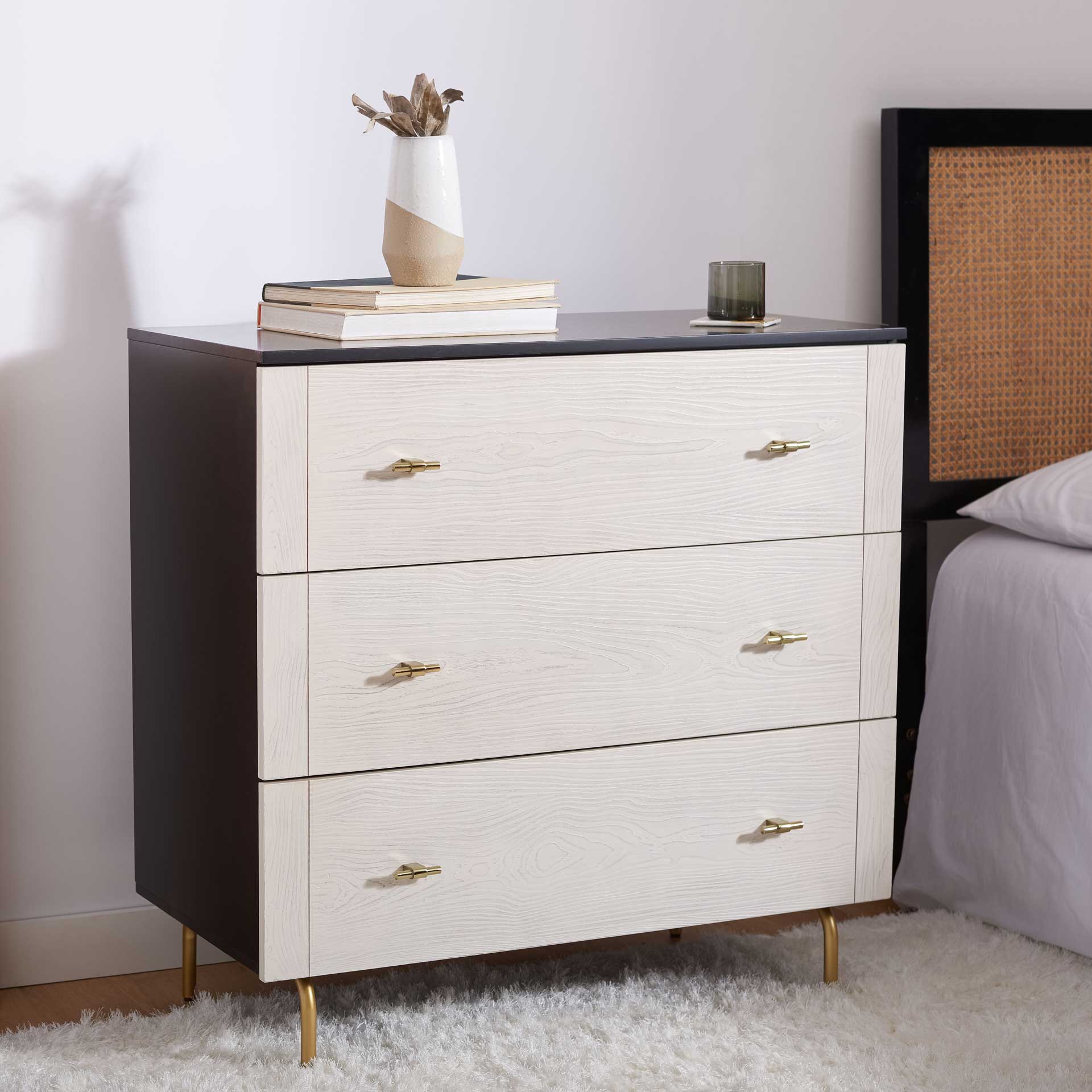 black and white dresser Gemma 3 Drawer Dresser Black/White Washed