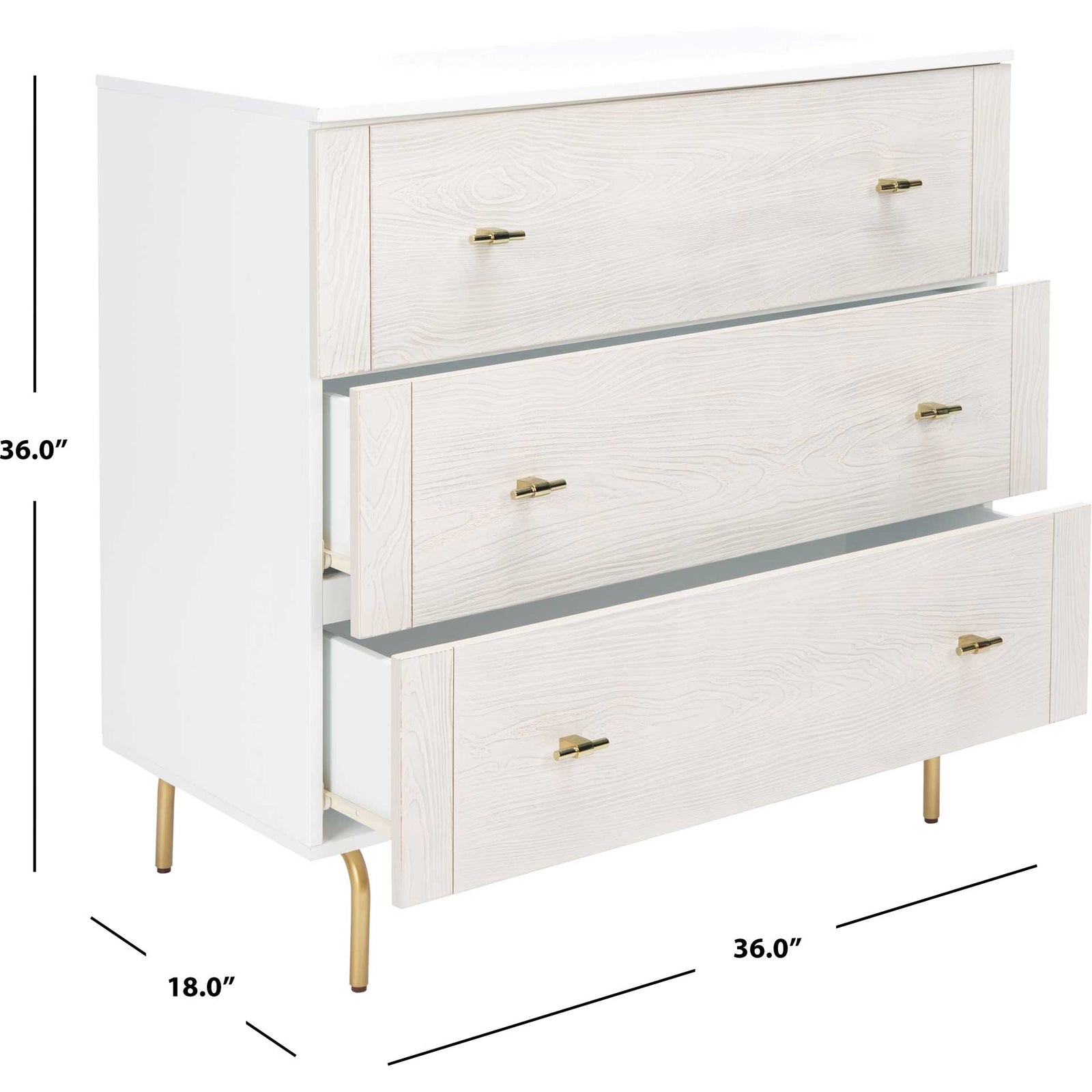 Gemma 3 Drawer Dresser White/White Washed