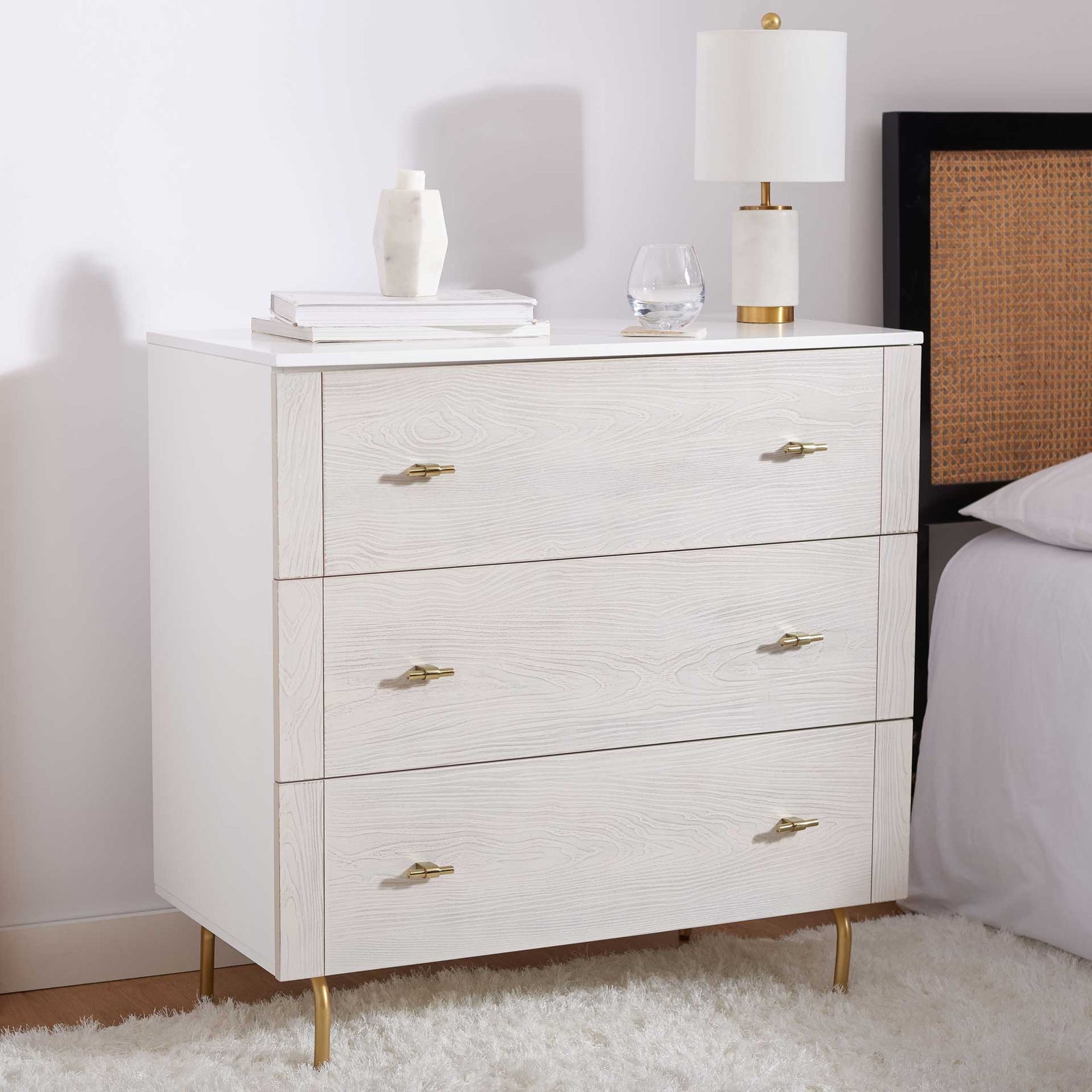 Gemma 3 Drawer Dresser White/White Washed