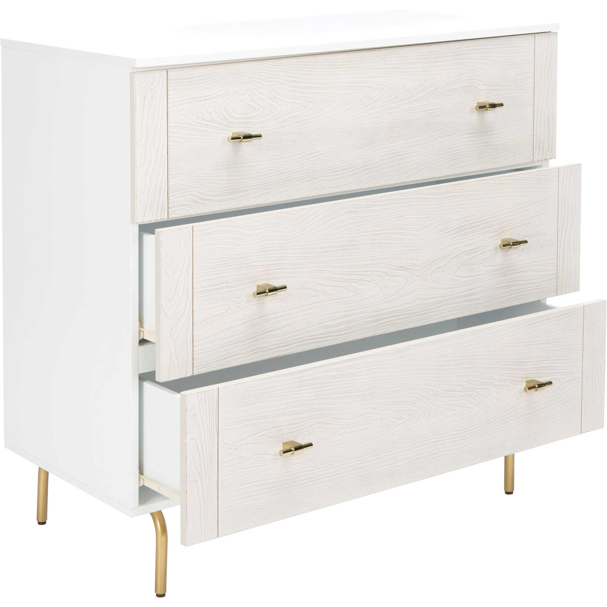 Gemma 3 Drawer Dresser White/White Washed