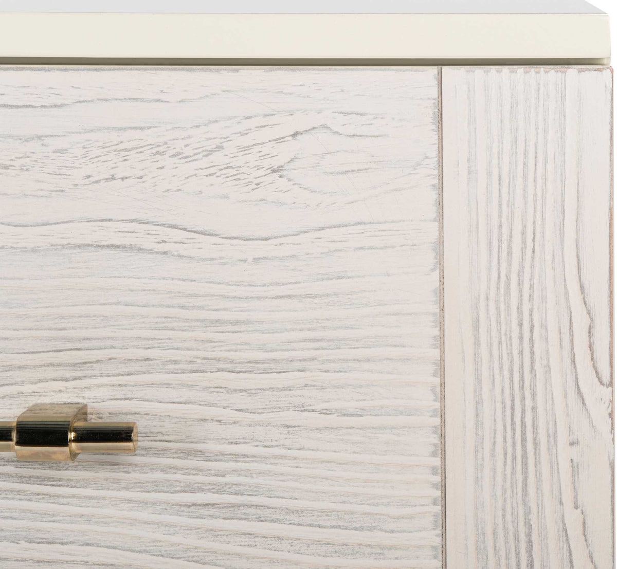 Whitewashed wood grain meets a cream border, adding soft texture to the drawer front.