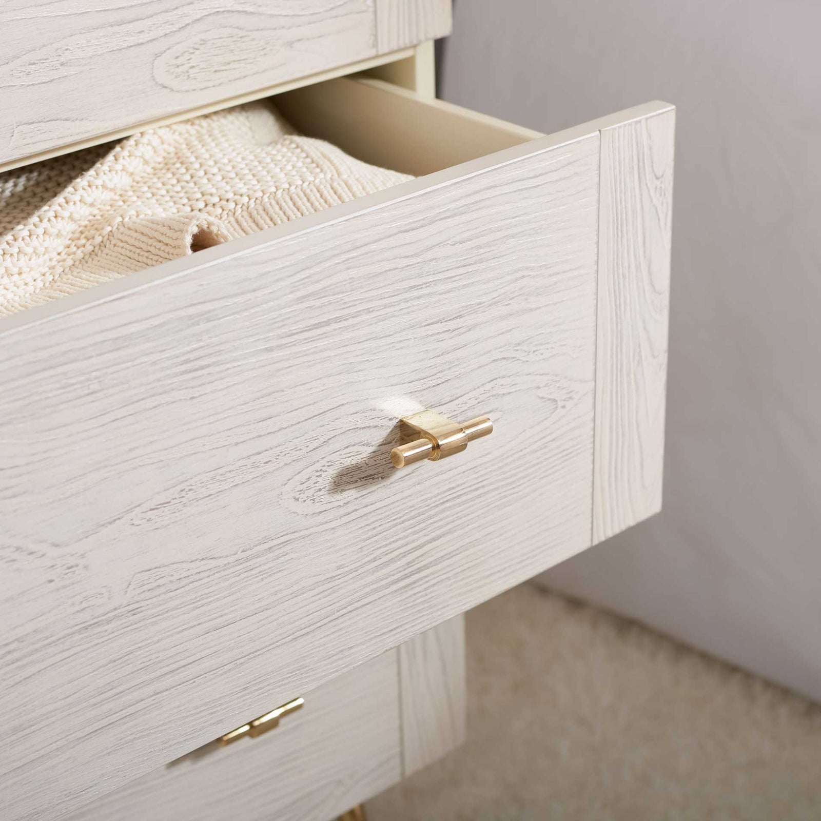 Gemma 3 Drawer Dresser Cream/White Washed