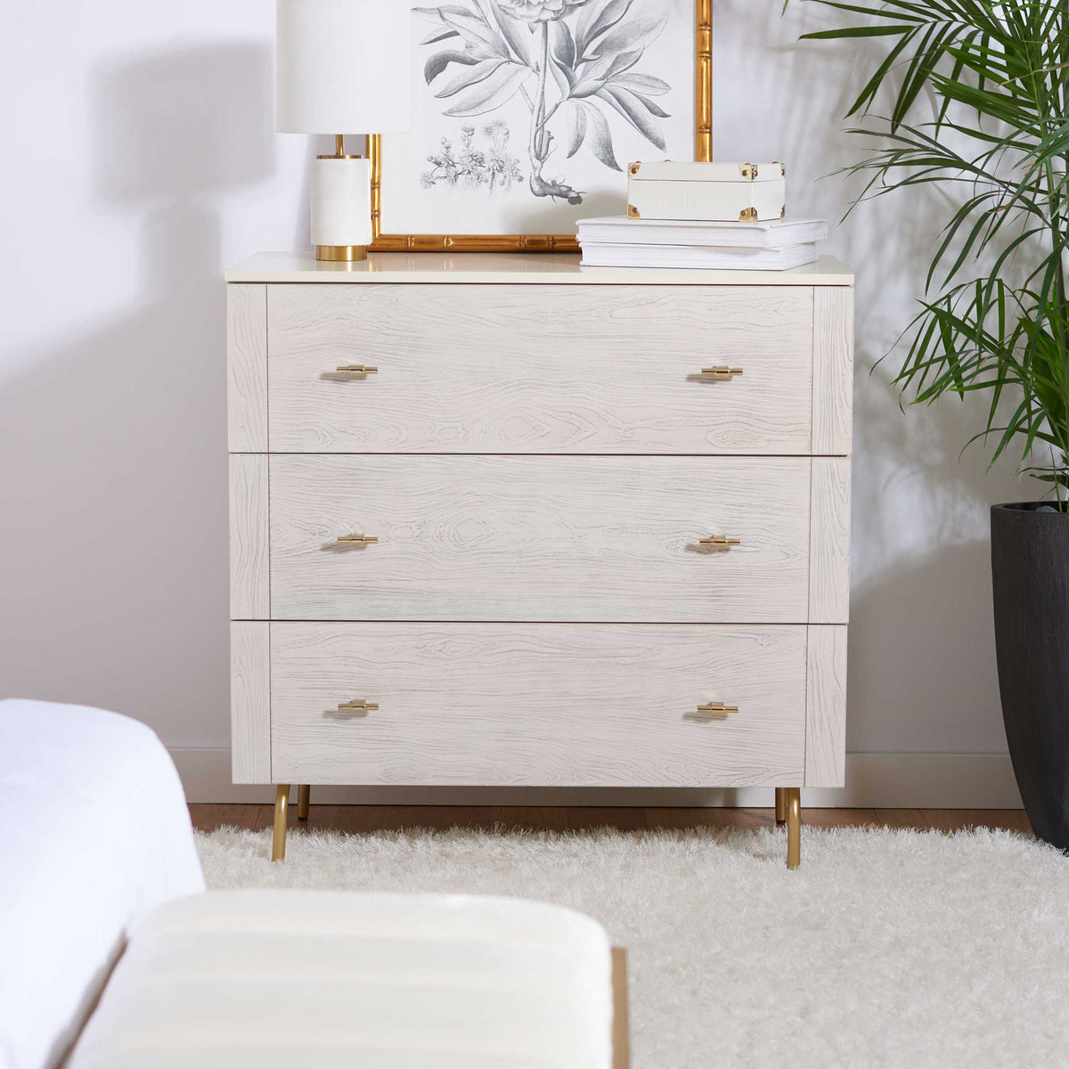 Gemma 3 Drawer Dresser Cream/White Washed