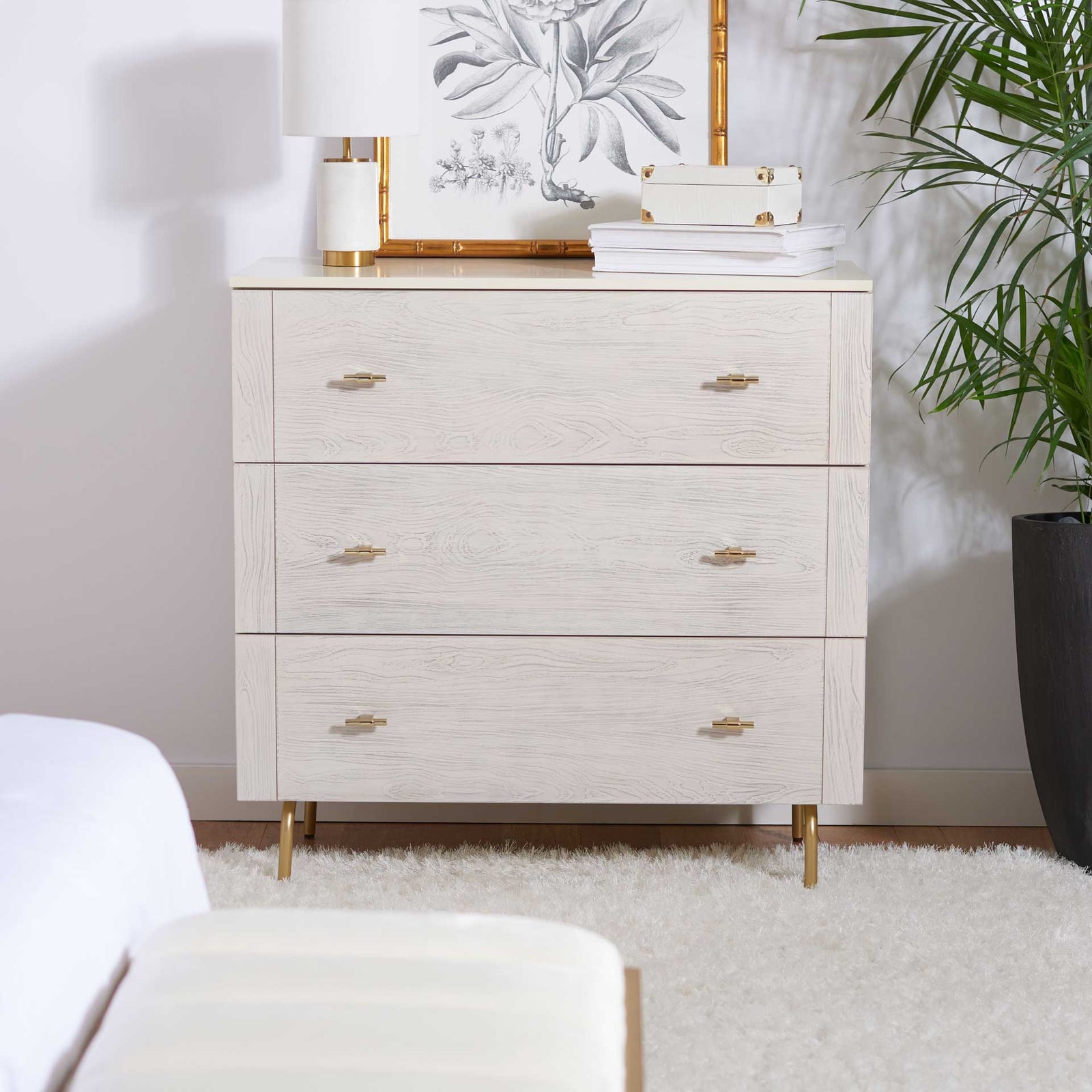 Gemma 3 Drawer Dresser Cream/White Washed