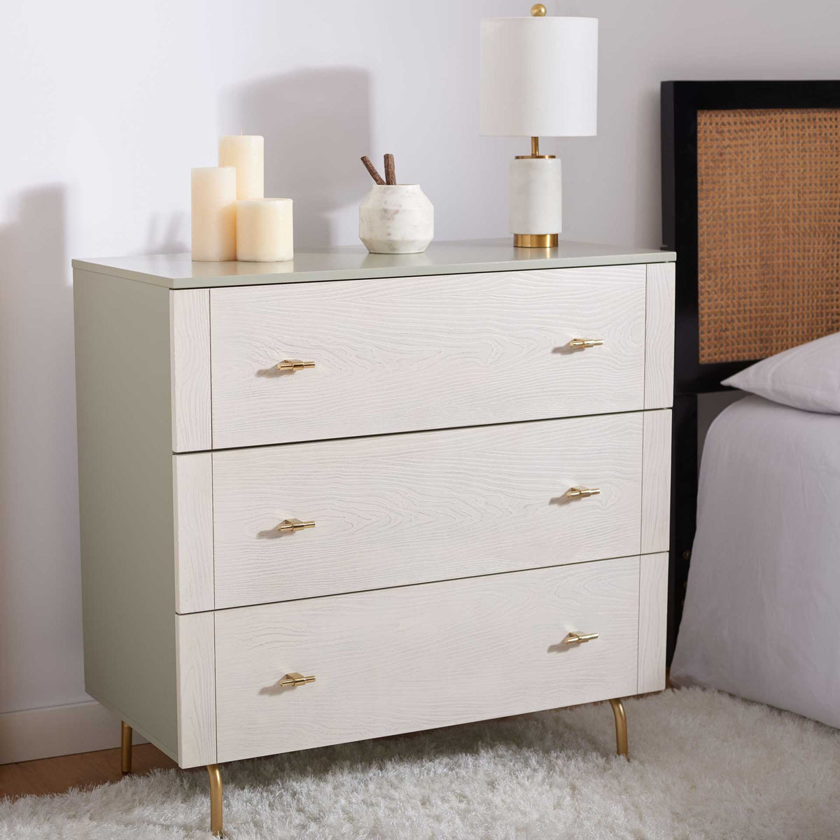 Gemma 3 Drawer Dresser Gray/White Washed