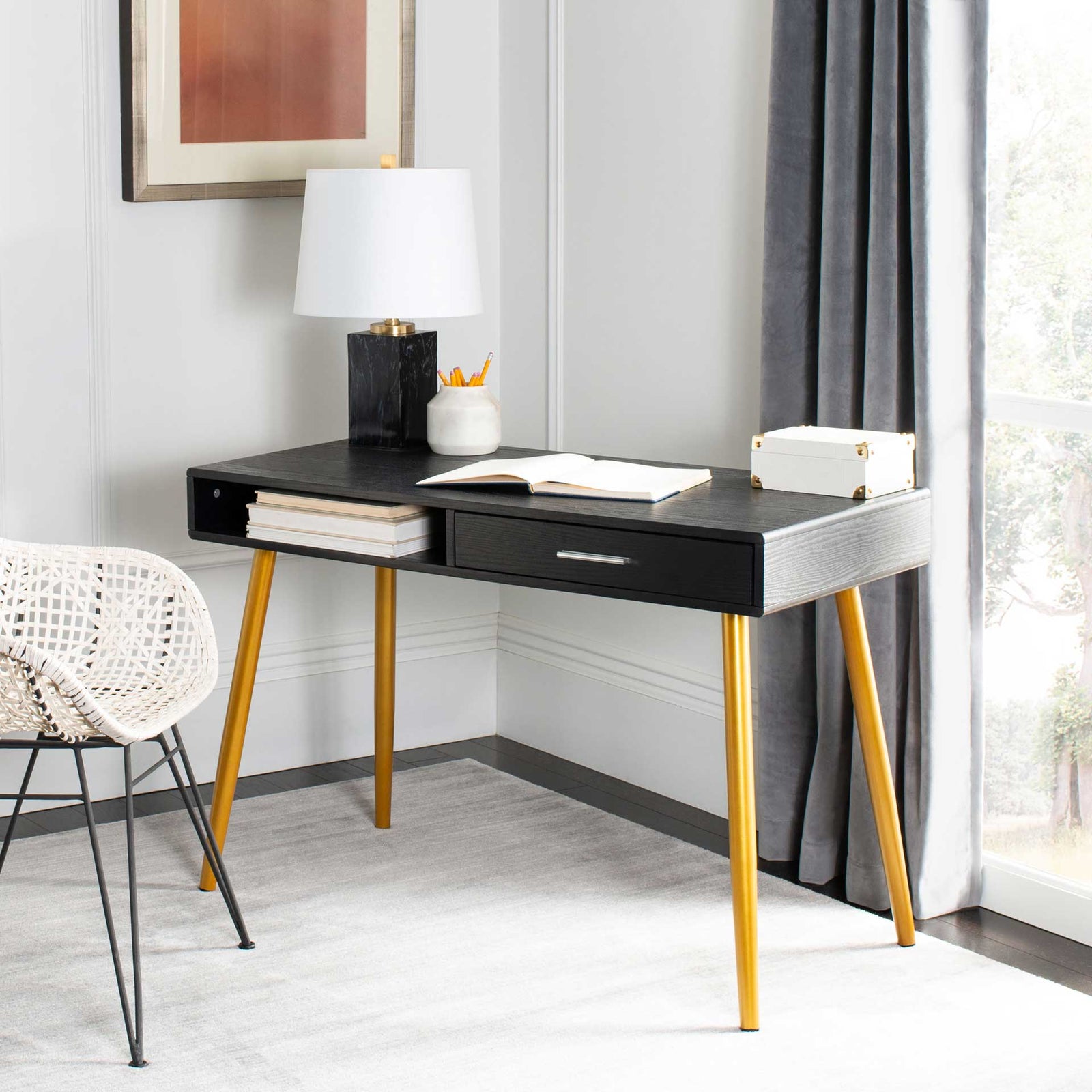 Joe 1 Drawer 1 Shelf Desk Black Gold Froy