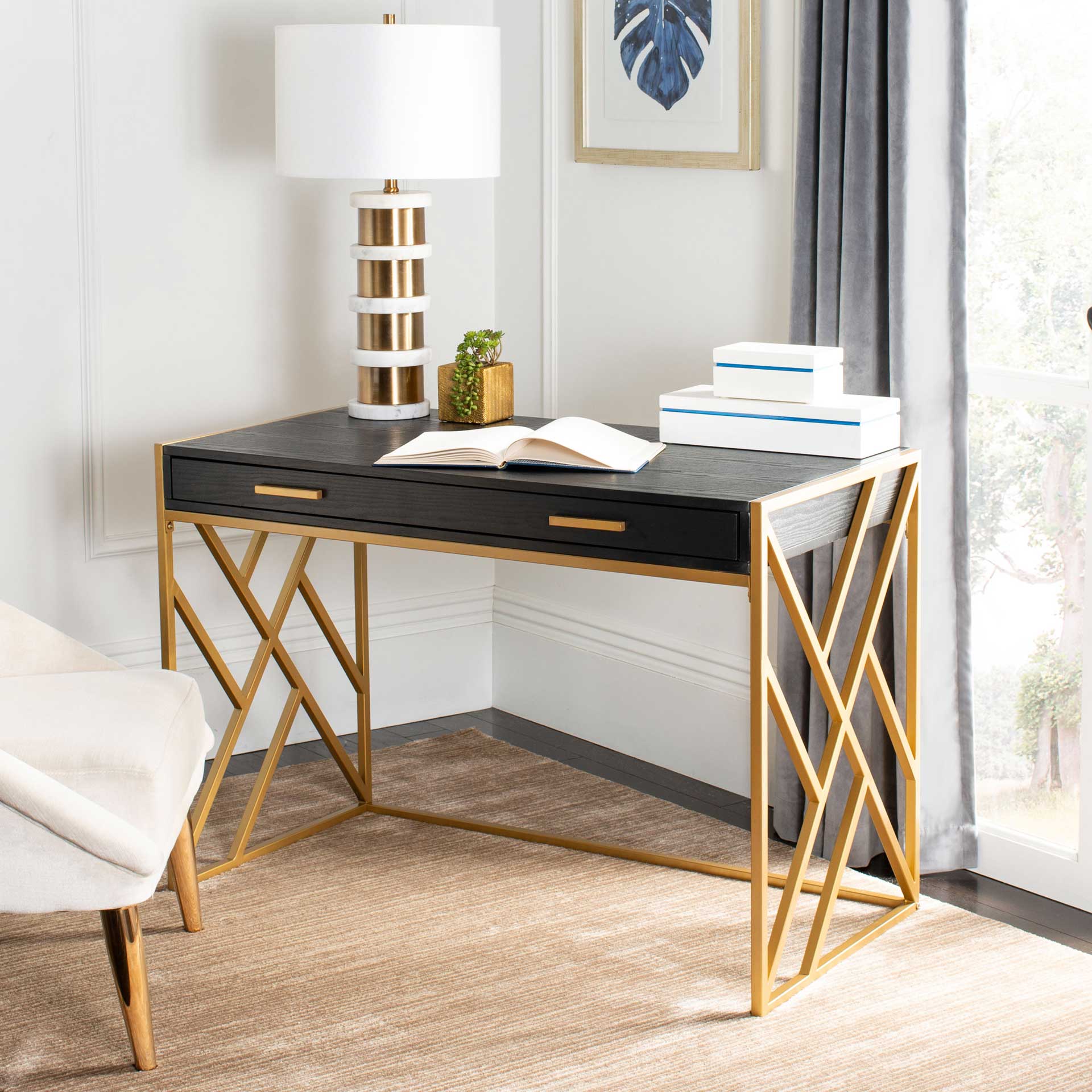 Elias 1 Drawer Desk Black/Gold