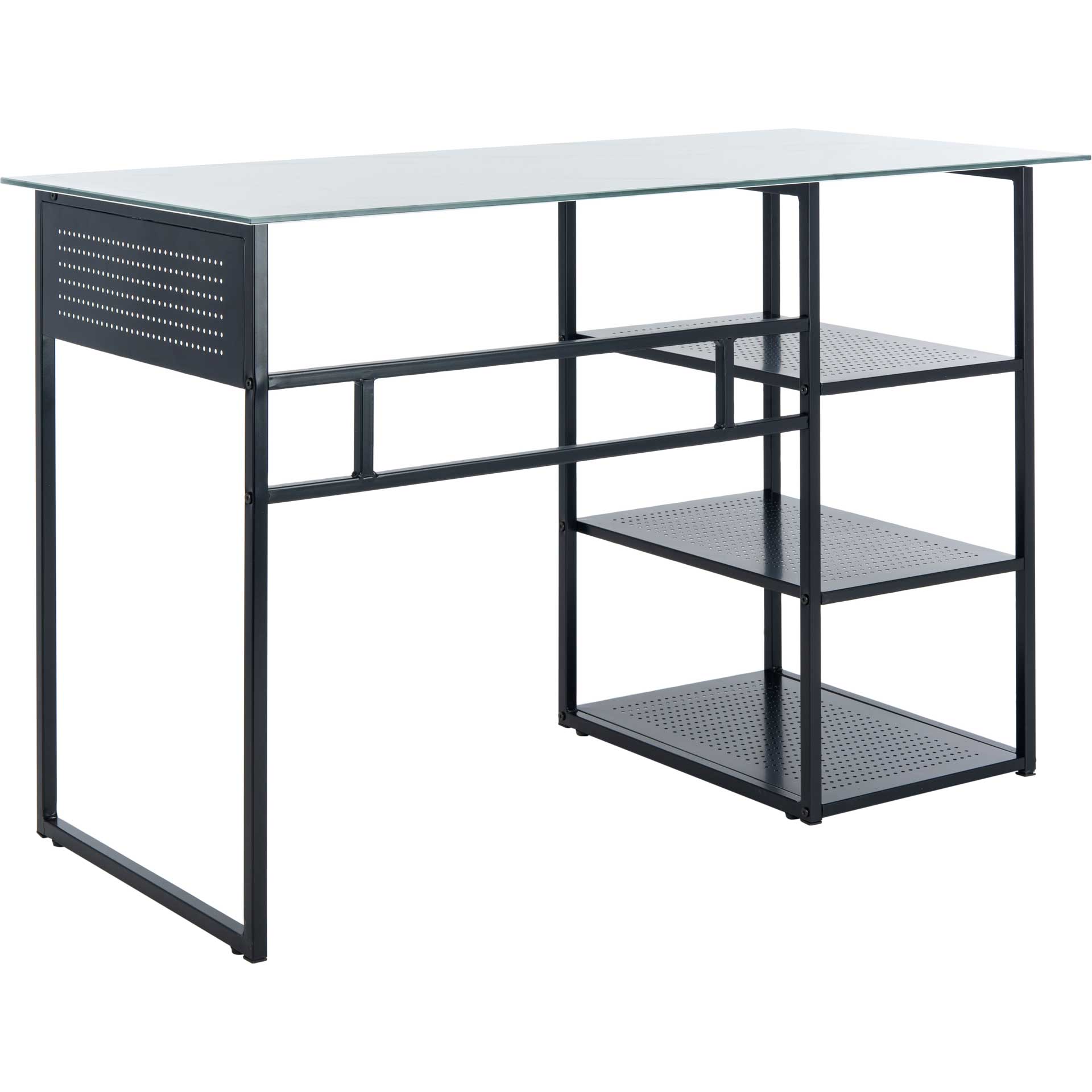 Xylia 3 Shelf Glass Top Desk White/Black