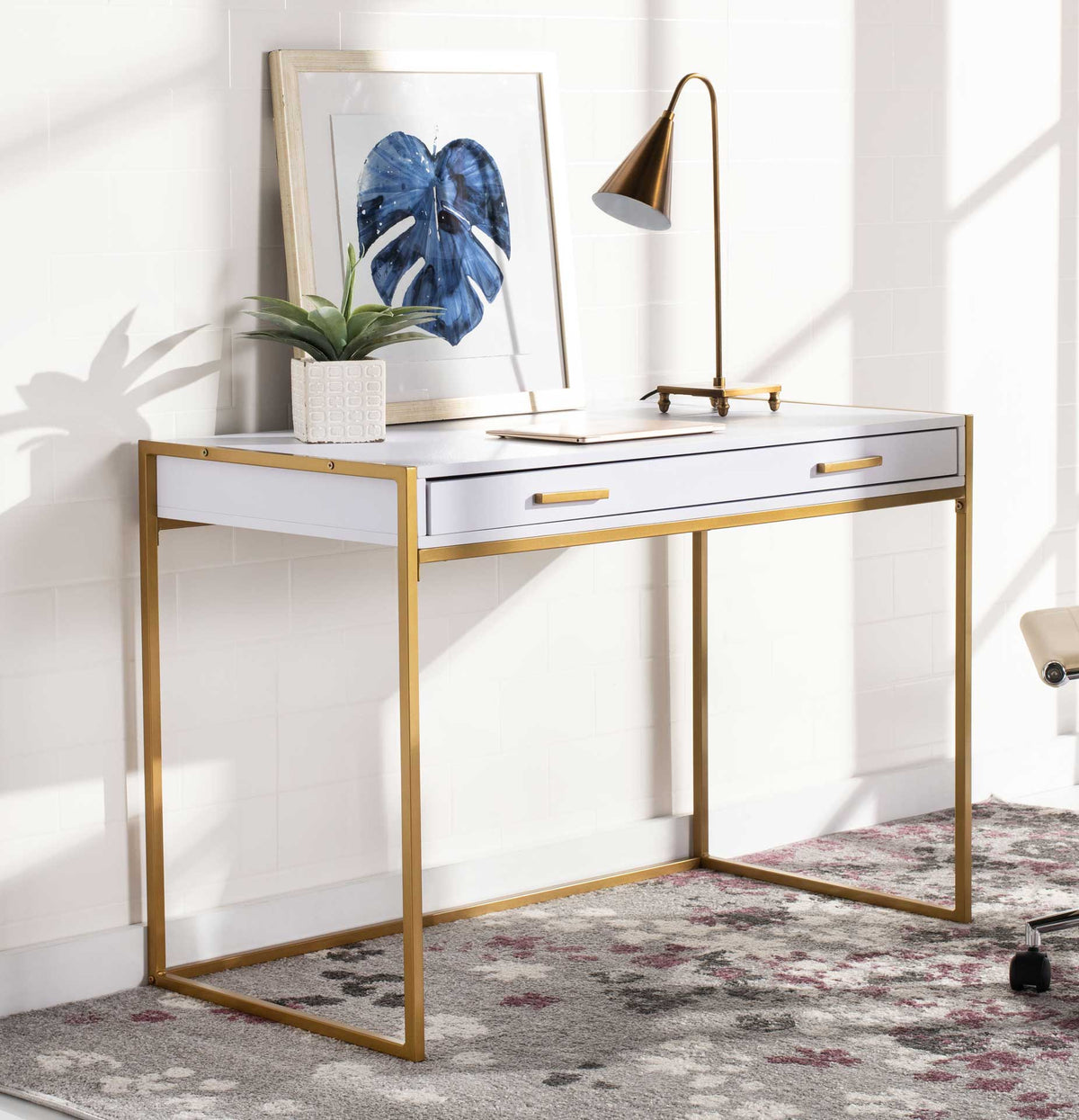 Elvis 1 Drawer Desk White/Gold