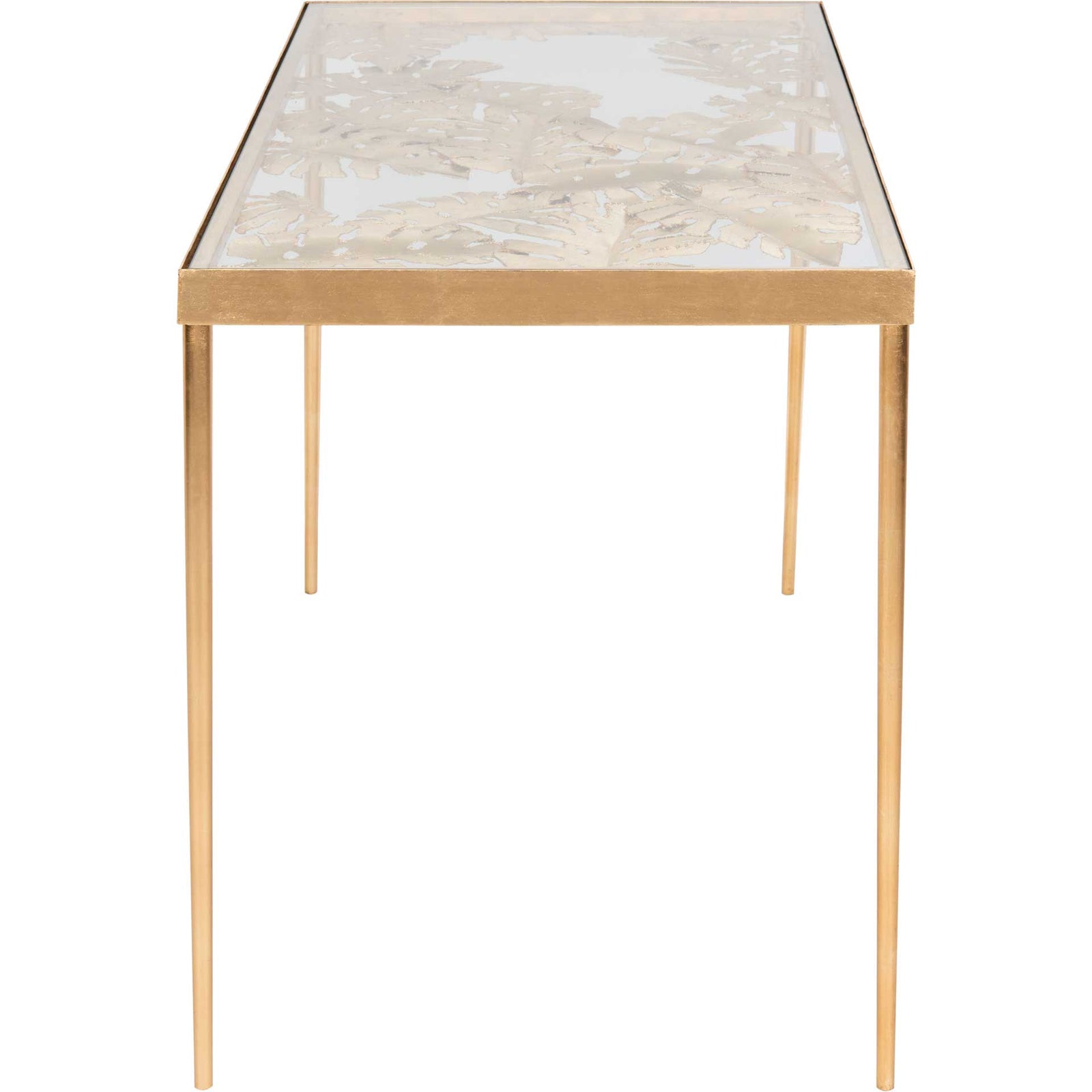 Leonie Palm Leaf Desk Gold/Glass