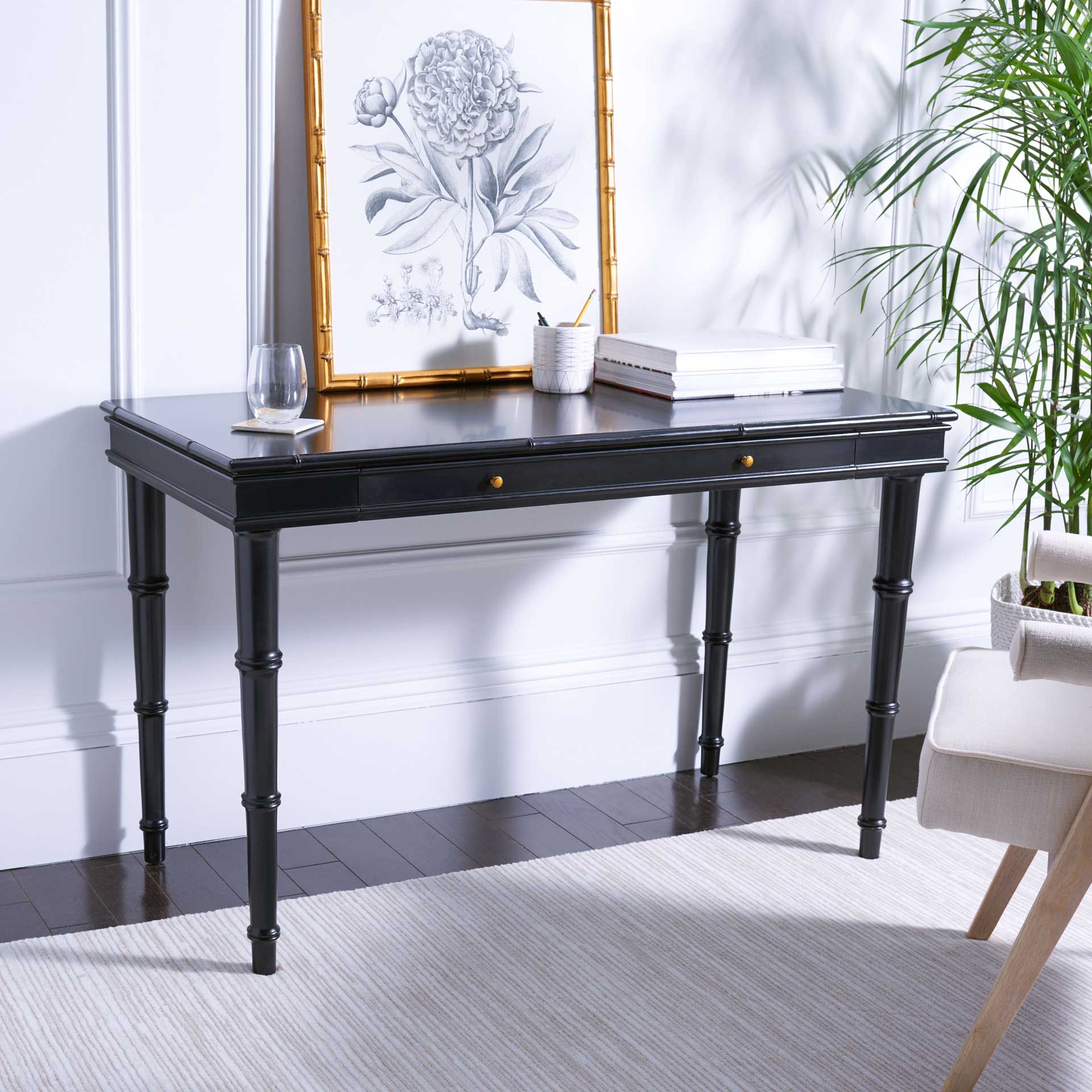 Noemi Single Drawer Writing Desk Black/Gold