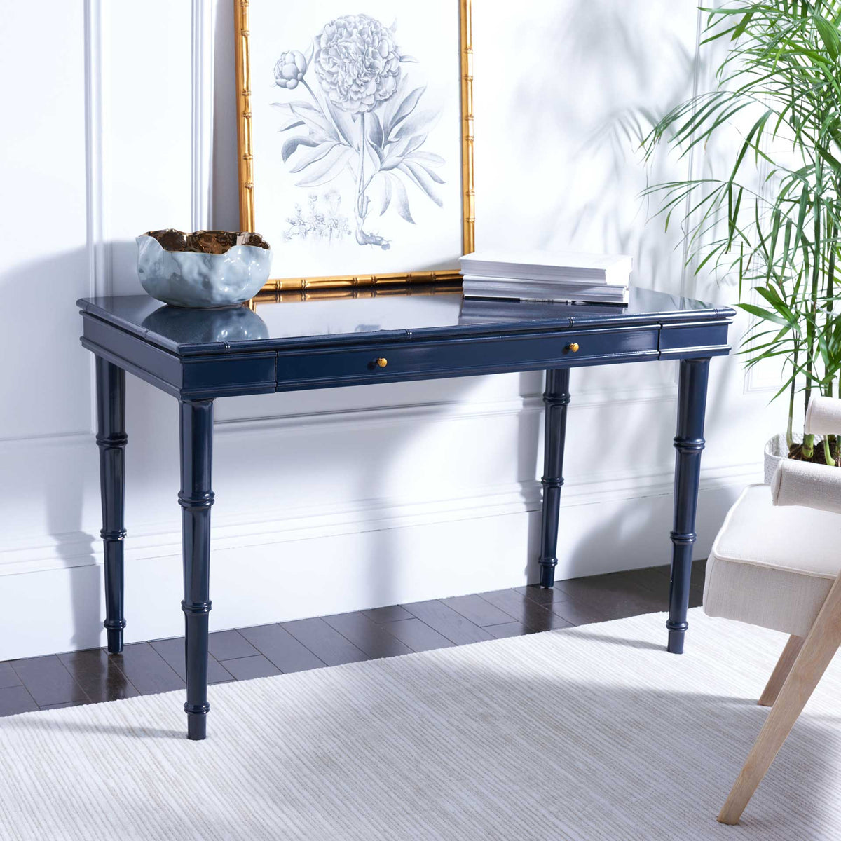 Noemi Single Drawer Writing Desk Navy Blue/Gold