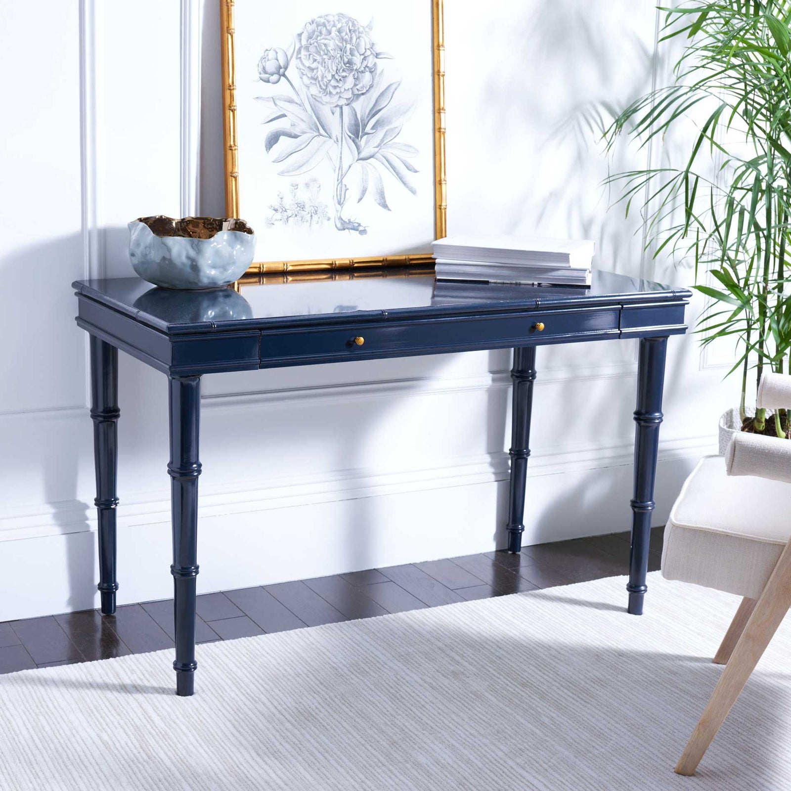 Noemi Single Drawer Writing Desk Navy Blue/Gold