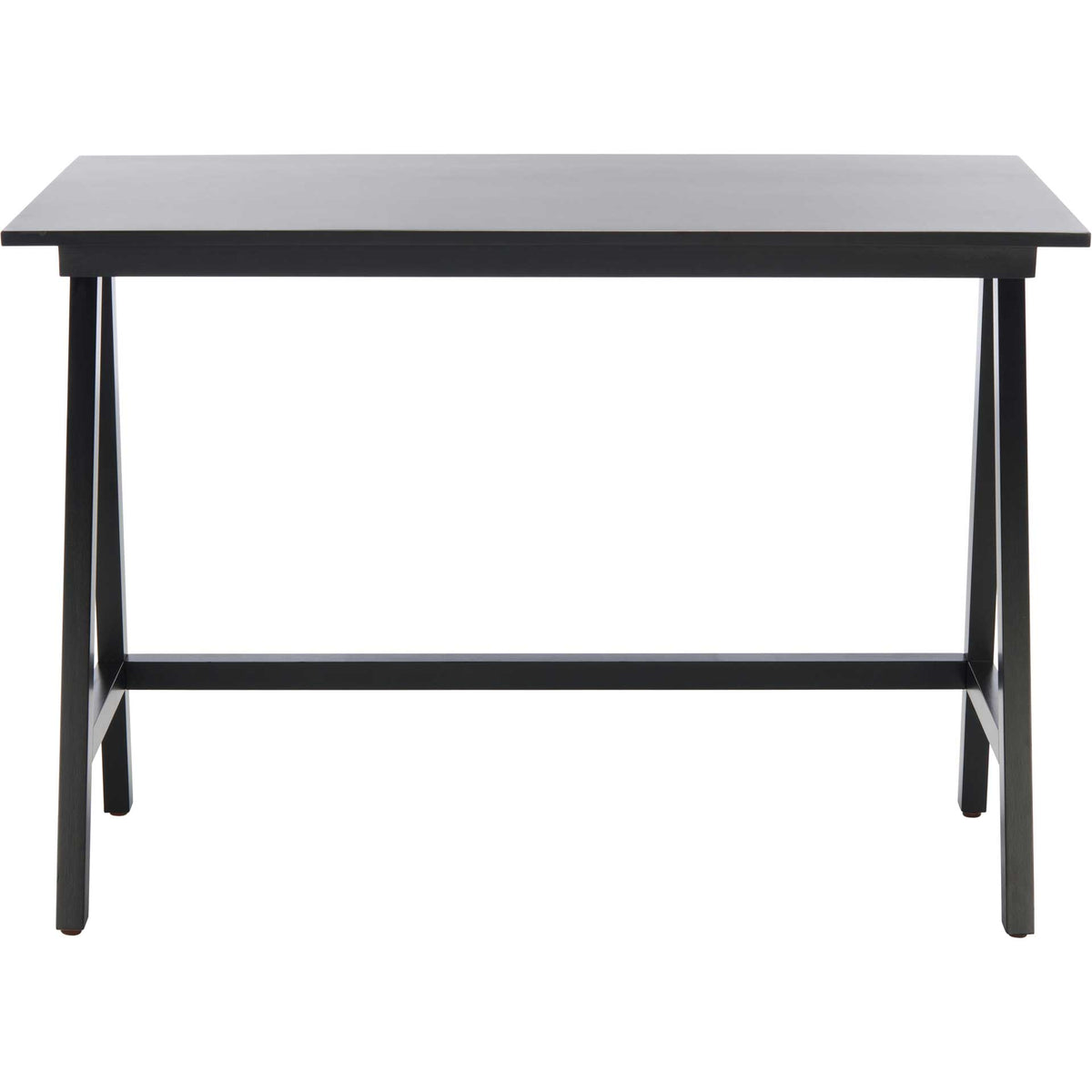 A sleek black mahogany desk pairs a broad rectangular top with an open crossbar base. || DSK5000B || front_studio