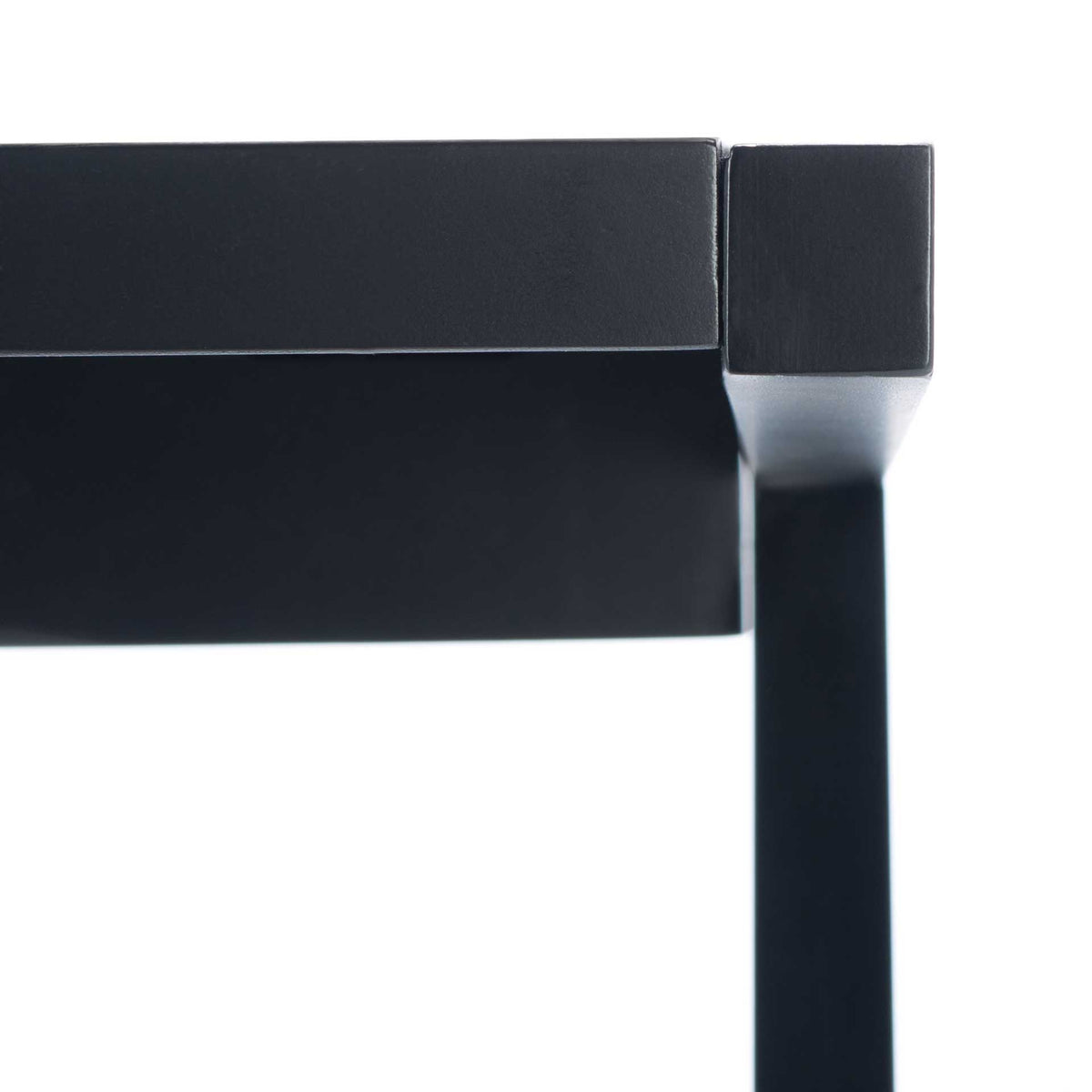 Smooth black finish highlights the squared tabletop edge and neatly fitted wood support.