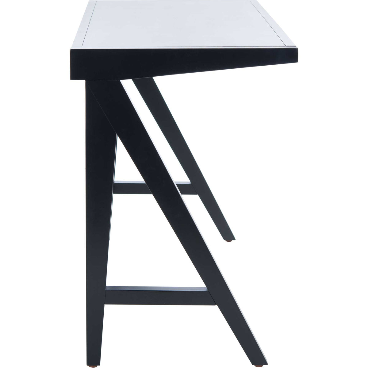 Splayed black wood legs and connecting braces give the desk its distinctive A-frame structure.