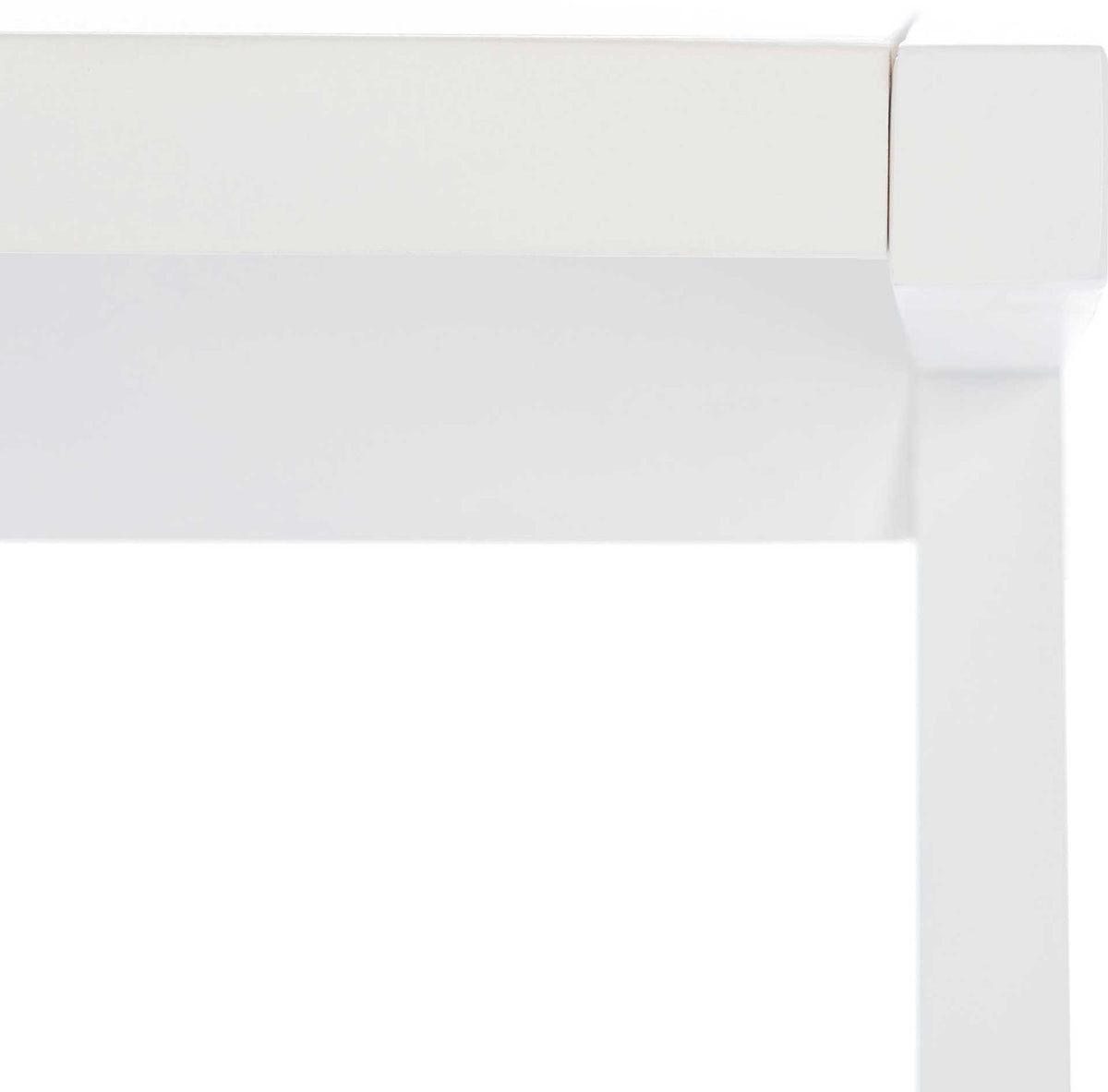 Smooth white finish extends from the squared tabletop edge to the wood support below.