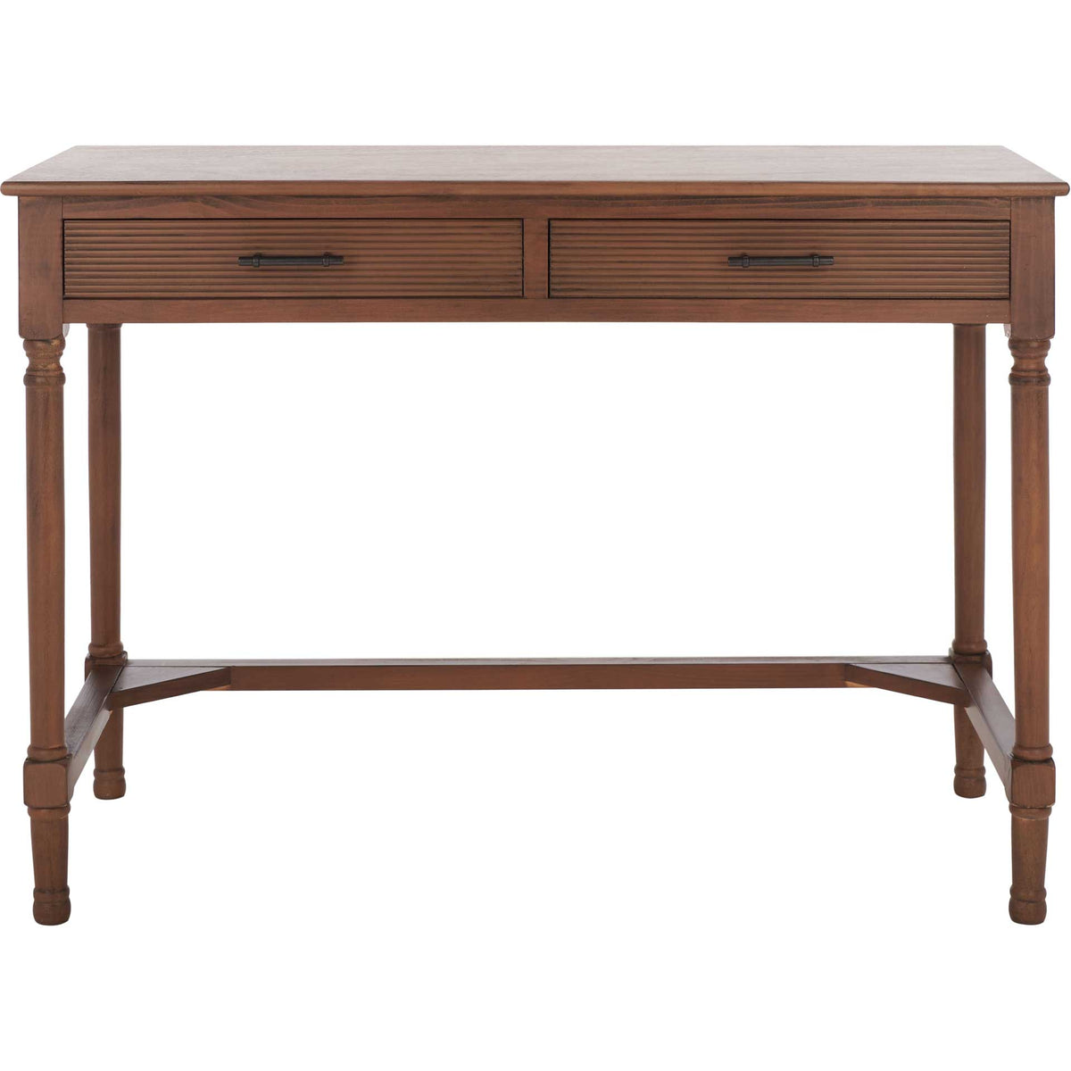 Two ribbed drawers with slim black pulls bring tailored texture to this brown desk || DSK5704C || front_studio